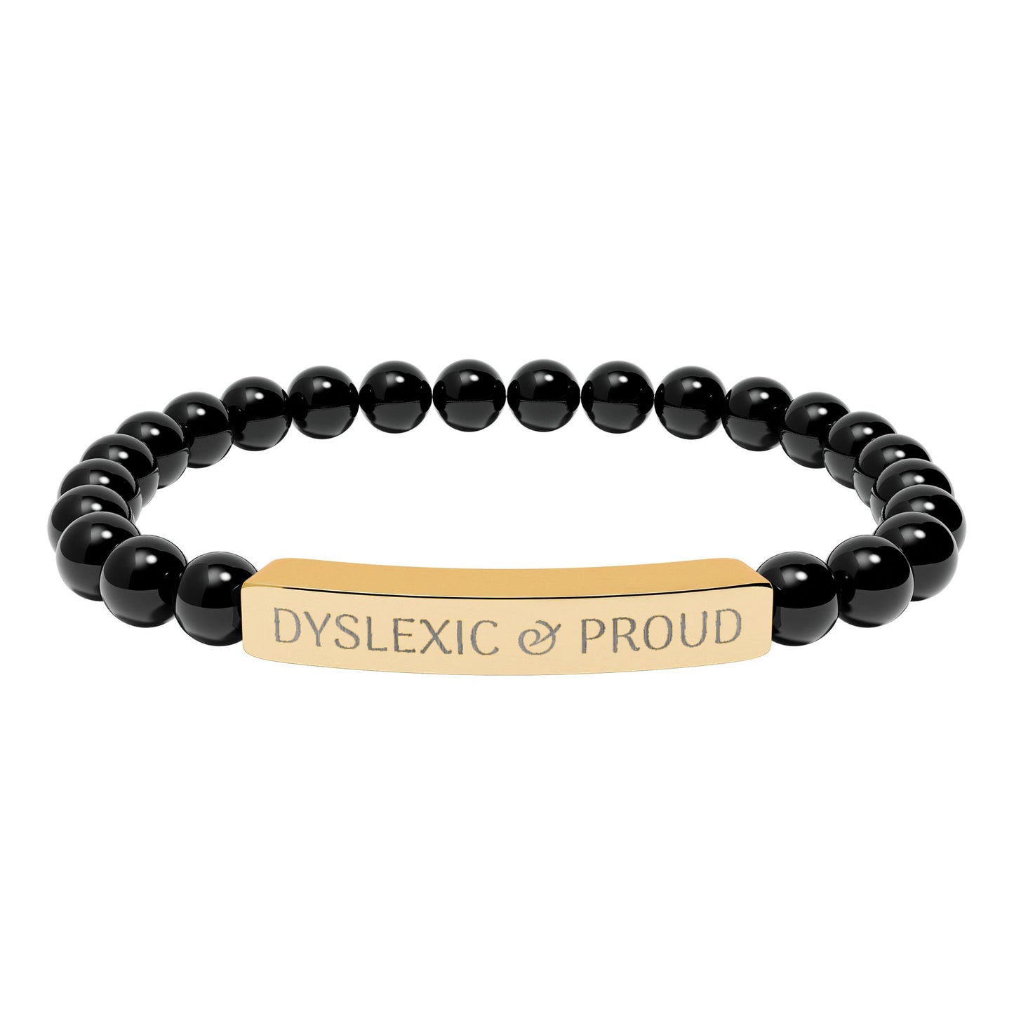 Dyslexic & Proud Natural Stone Stretch Bar Bracelet | Engraved Beaded Bracelet