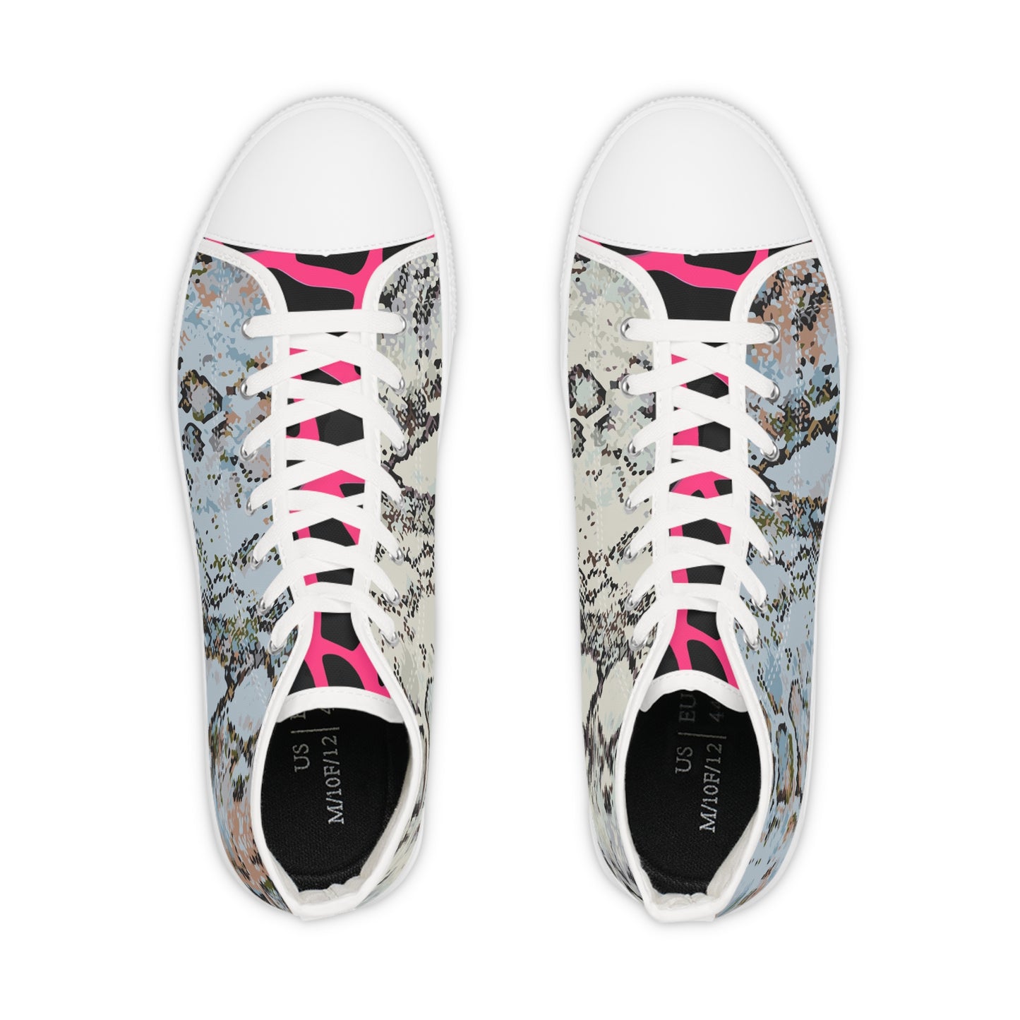 Men's Snake Print High Top Sneakers — Men's Fashion Sneakers with Blue & Pink Accents