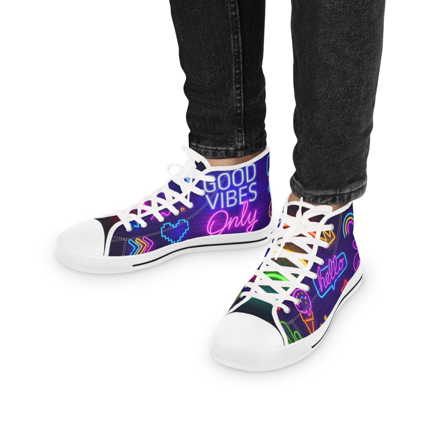 Men's Good Vibes Good Times High Top Sneakers — Neon 'Good Vibes' Street Style Men's Sneakers