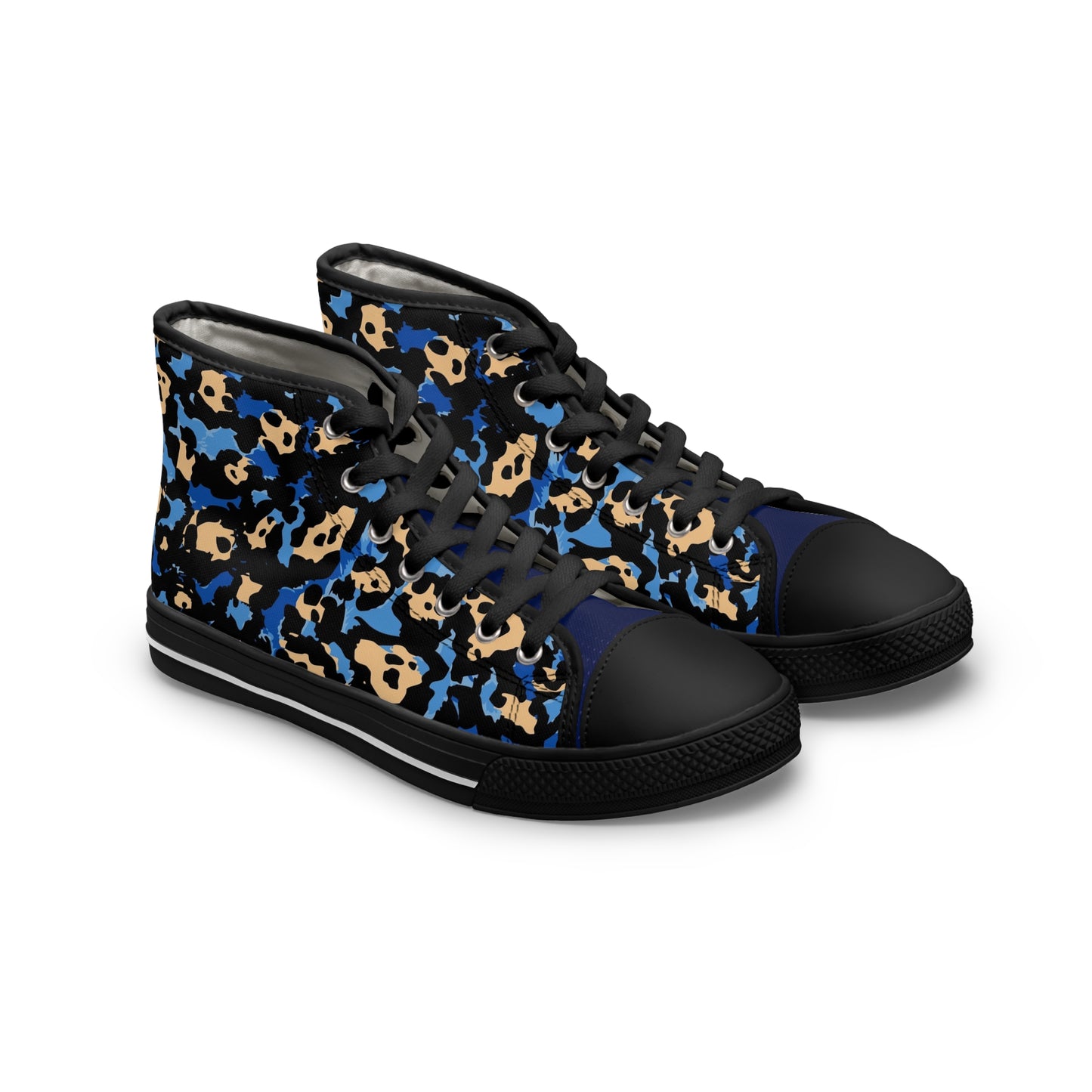 Women's Beautiful In Blue High Top Sneakers — Blue & Tan Leopard Print Canvas Shoes