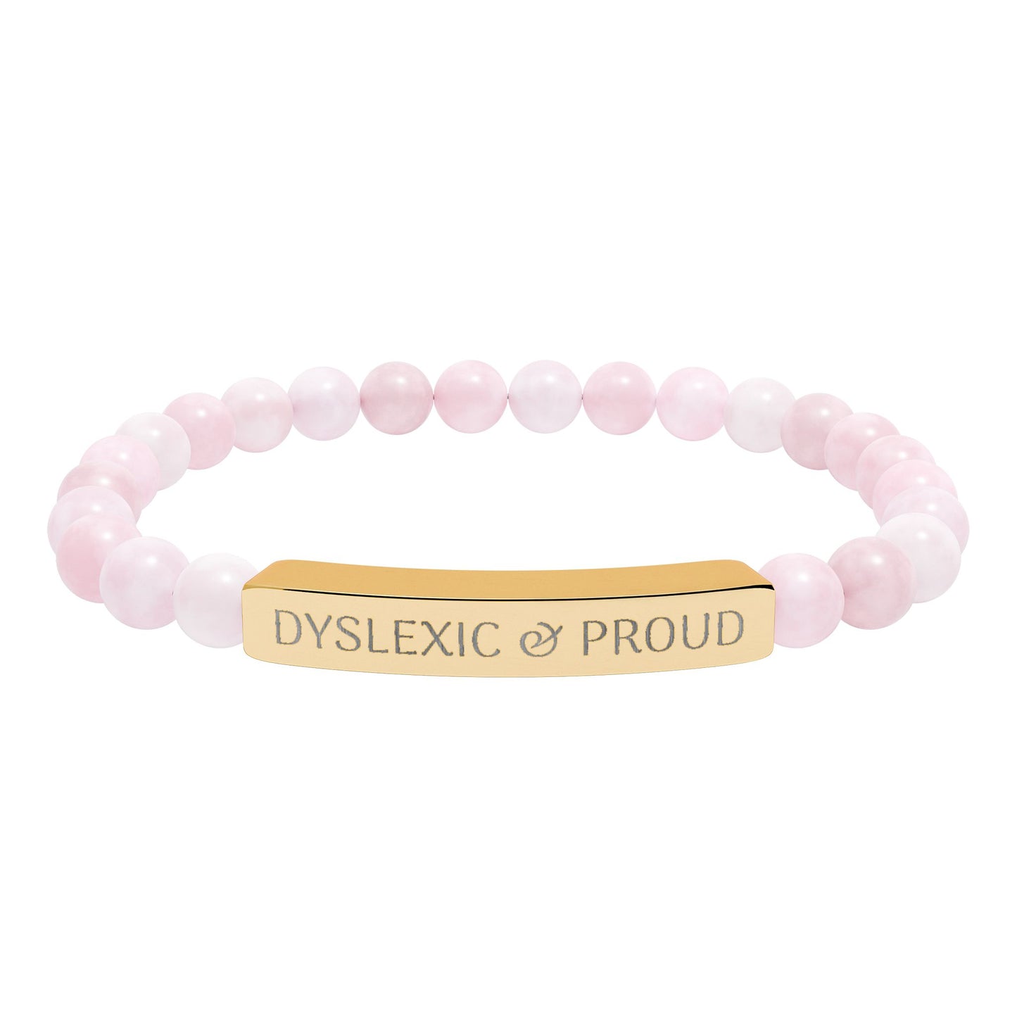 Dyslexic & Proud Natural Stone Stretch Bar Bracelet | Engraved Beaded Bracelet