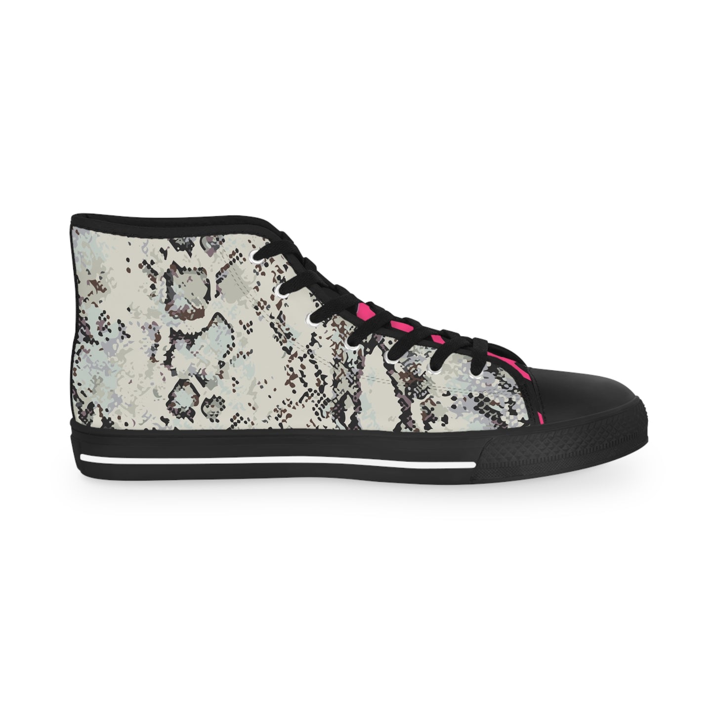 Men's Snake Print High Top Sneakers — Men's Fashion Sneakers with Blue & Pink Accents