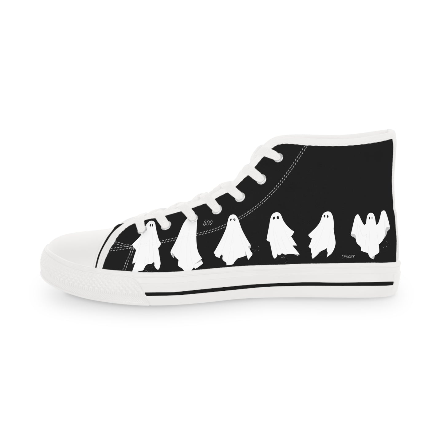 Men's Ghosty Guy High Top Sneakers — Black Silhouette Birds Design