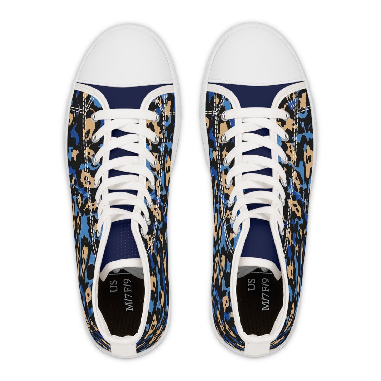 Women's Beautiful In Blue High Top Sneakers — Blue & Tan Leopard Print Canvas Shoes
