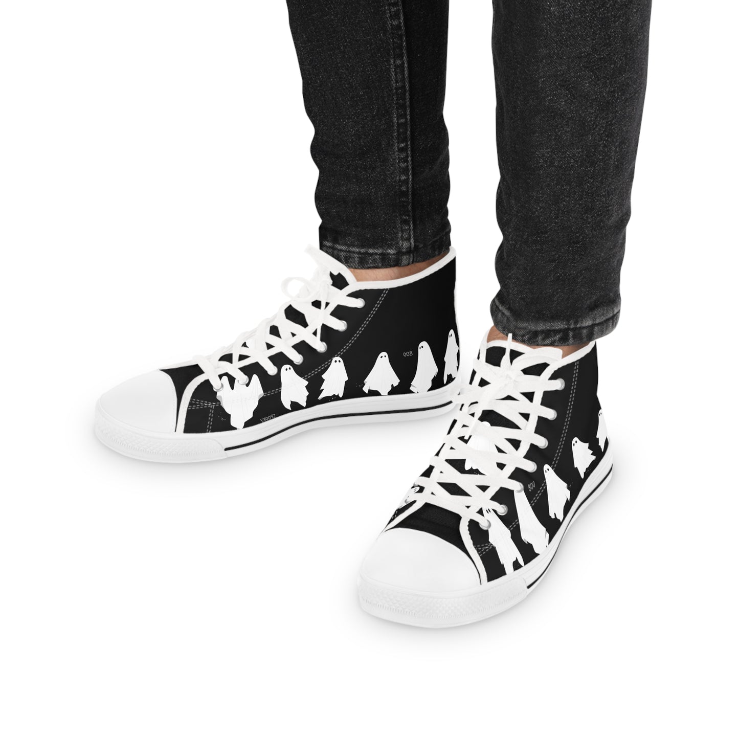 Men's Ghosty Guy High Top Sneakers — Black Silhouette Birds Design