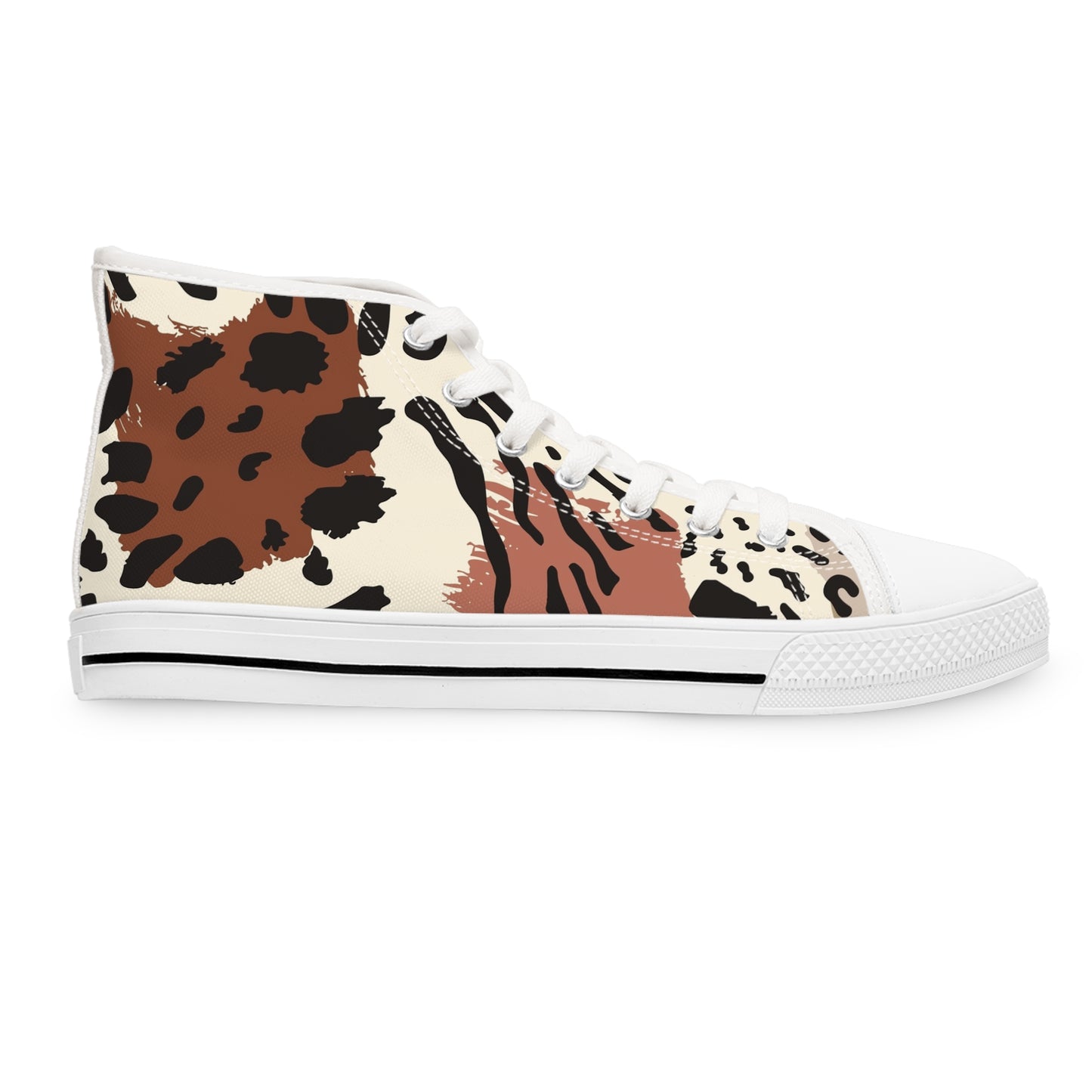 Women's Bougie In Brown High Top Sneakers — Neutral Mixed Animal Print Canvas Sneakers