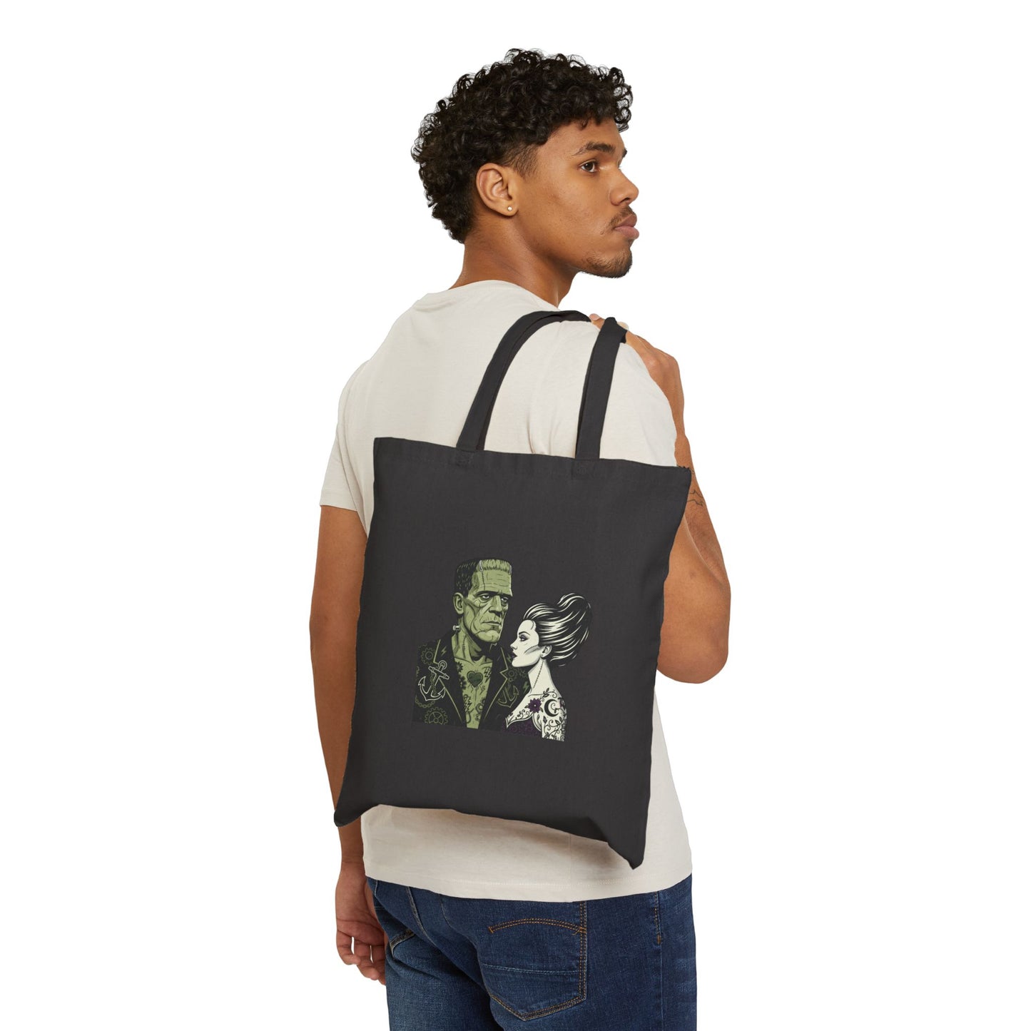 Monster Love Tote, Grunge Revival Plaid-Inspired Punk Graphic Tote