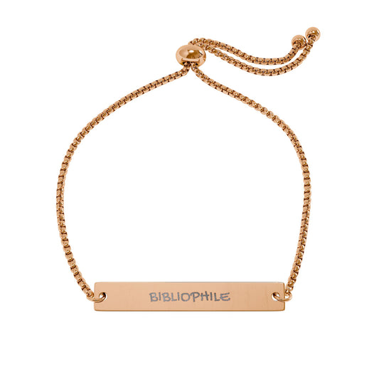 Bibliophile Bar Bracelet | Adjustable Nameplate Bracelet, Gold or Rose Gold