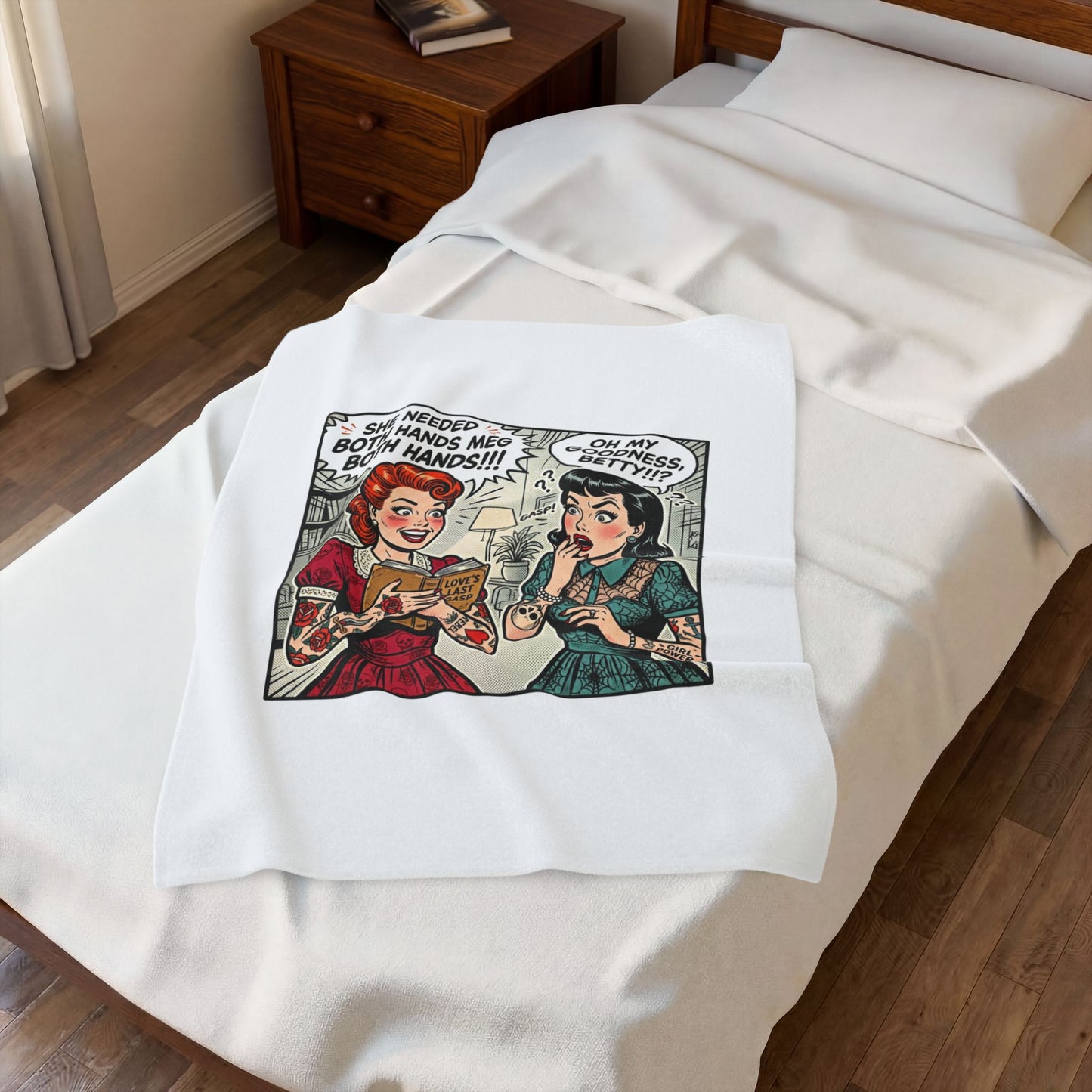 Bookish Comic Panel Velveteen Plush Blanket | Cozy Reader, Library Aesthetic