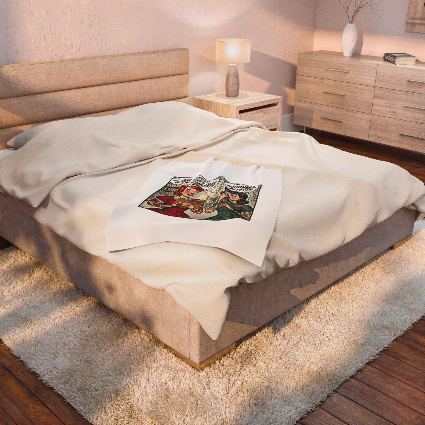 Bookish Comic Panel Velveteen Plush Blanket | Cozy Reader, Library Aesthetic