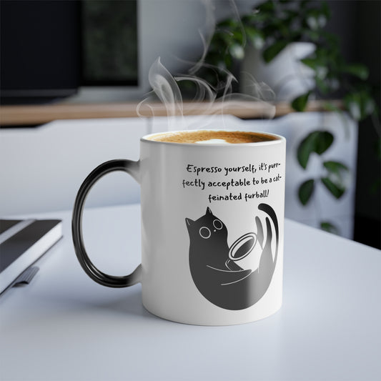Funny Coffee Cat Color Morphing Mug, 11oz