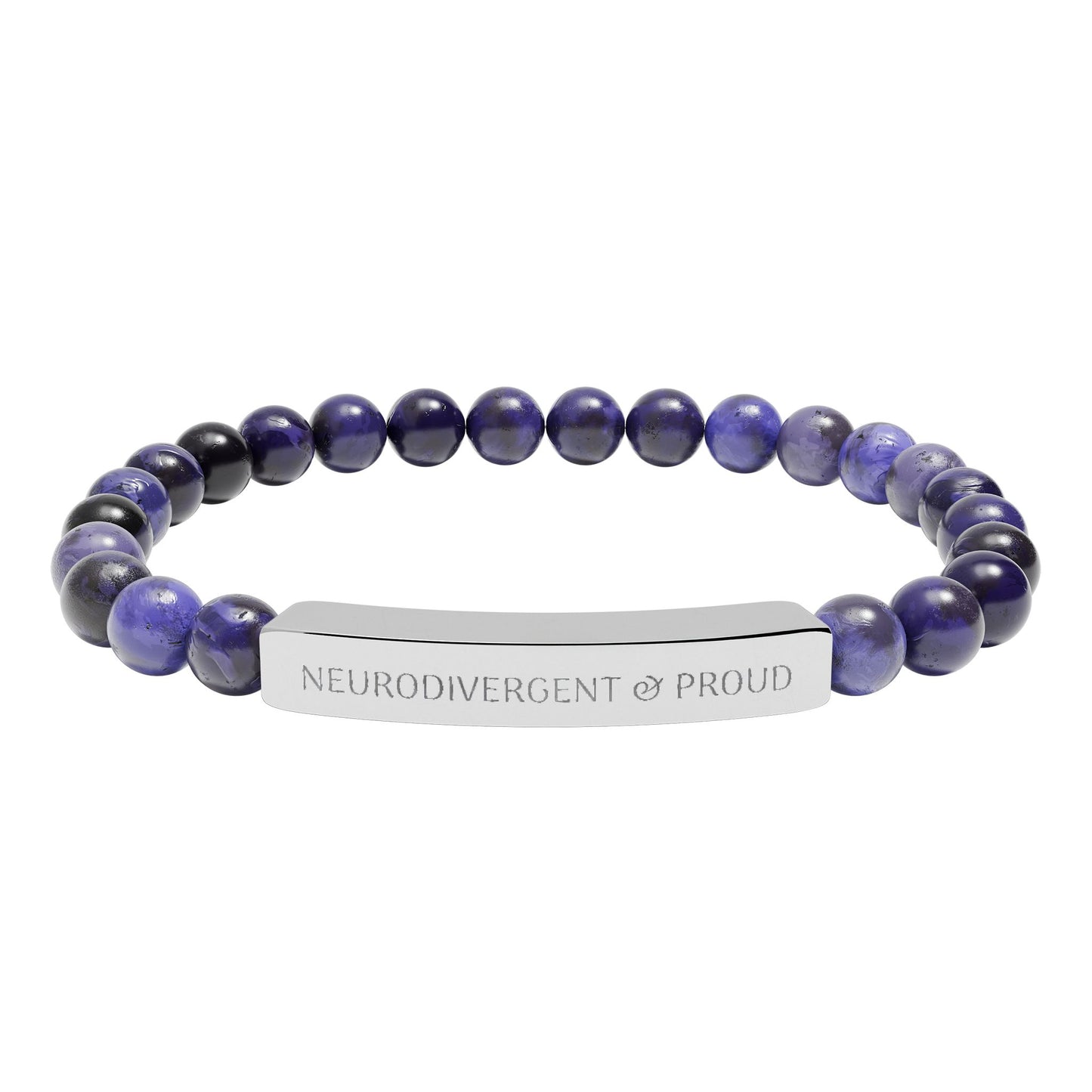 Neurodivergent & proud, Engraved Natural Stone Bead Bar Bracelet | Stretch Gemstone Bracelet