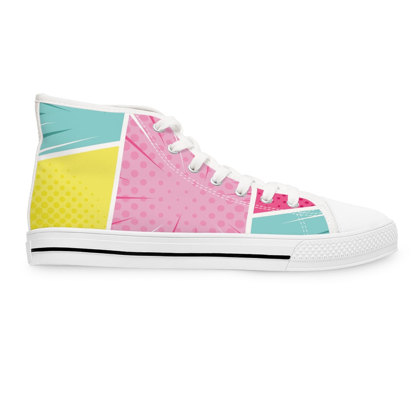 Women’s Pop Art High-Top Sneakers — Colorful Comic Graphic Print