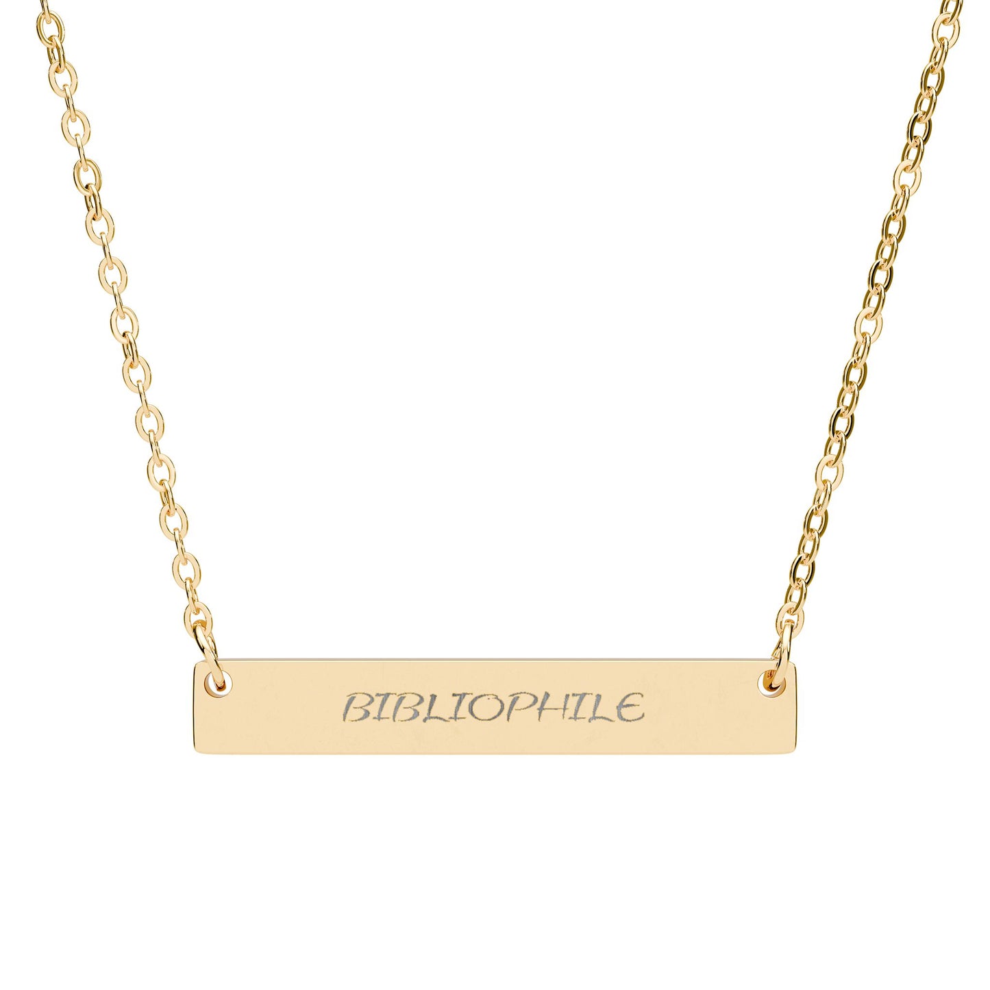 Bibliophile Engraved Bar Necklace | Horizontal Name Plate Necklace