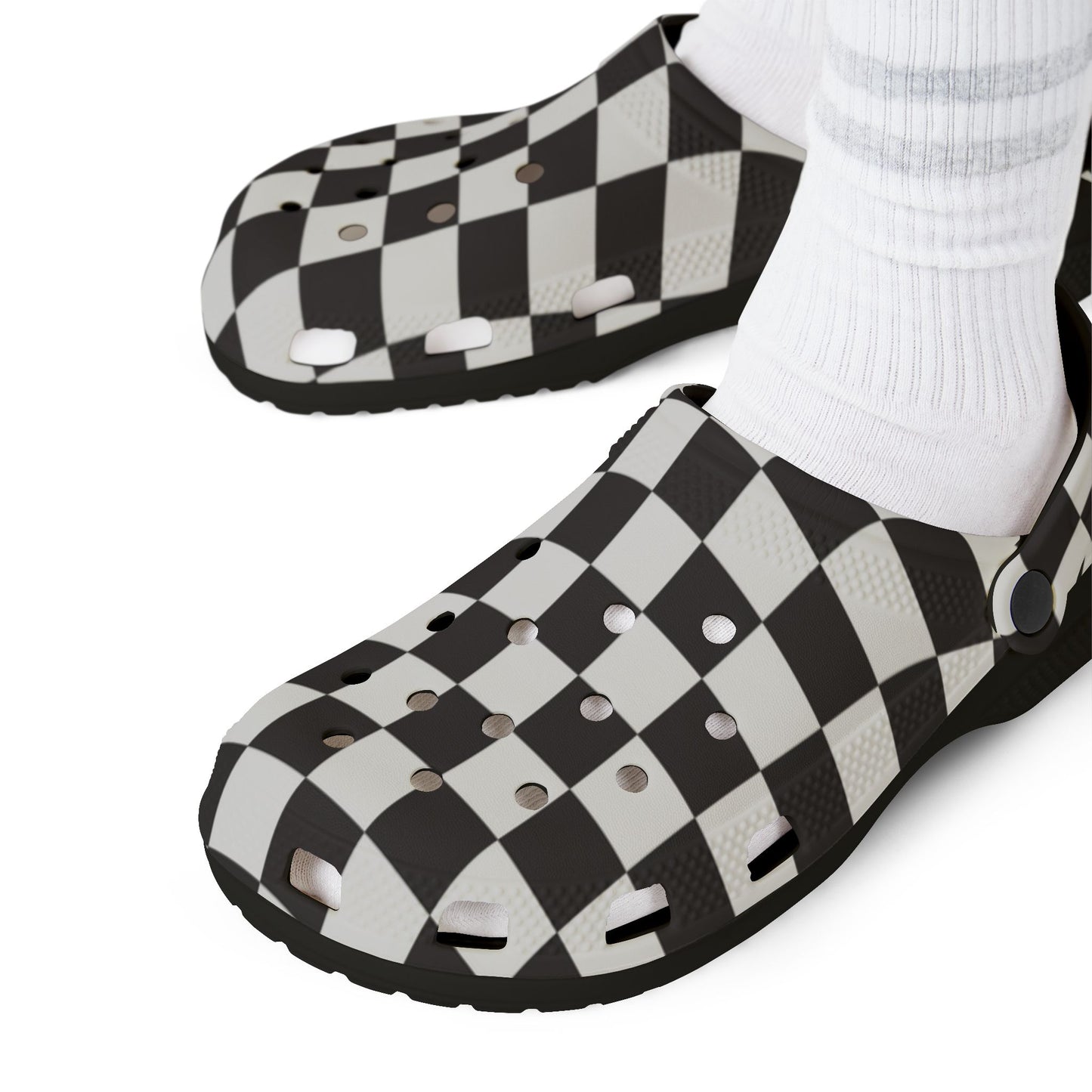 Unisex Checkerboard EVA Clogs - Black & White Slip-On Foam Shoes