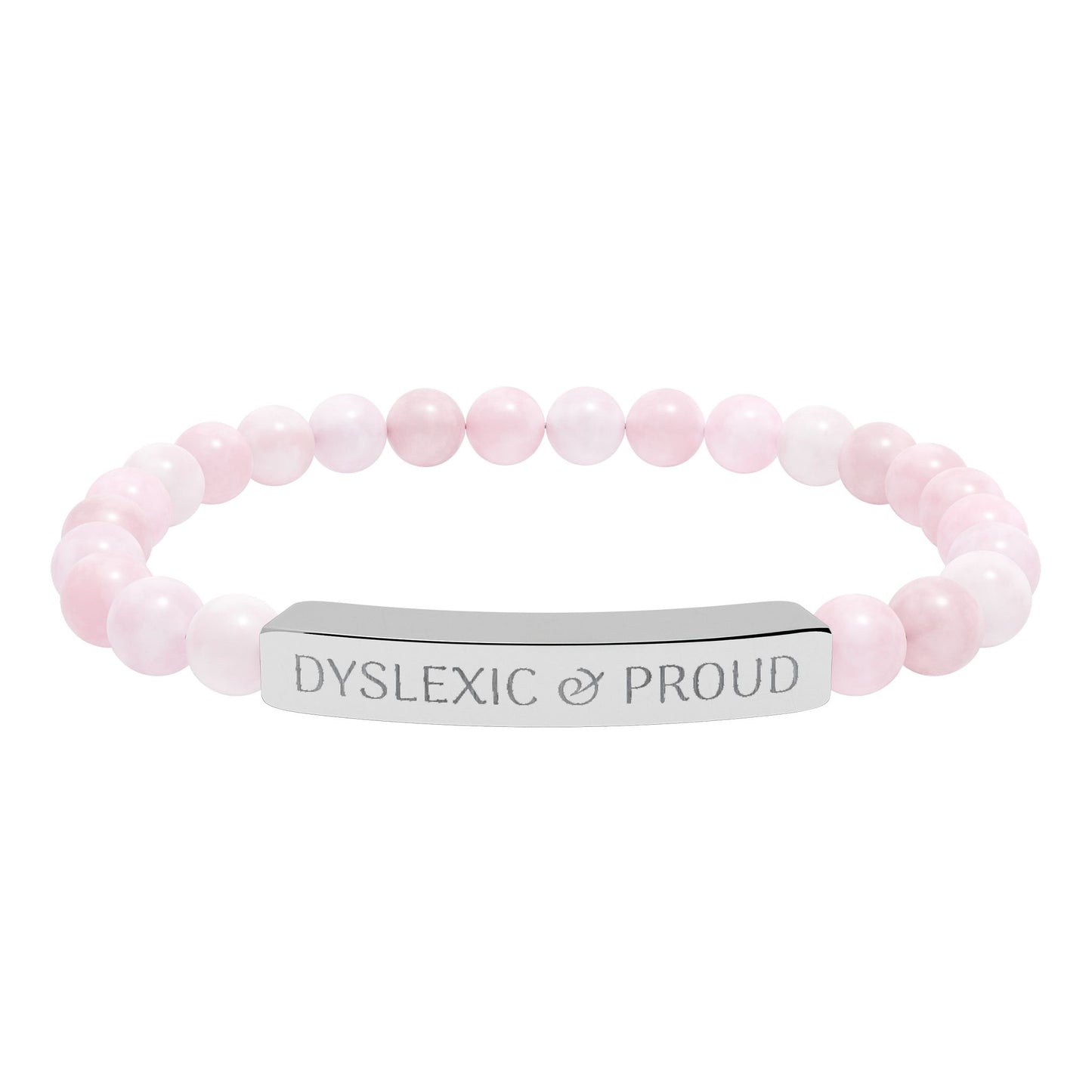 Dyslexic & Proud Natural Stone Stretch Bar Bracelet | Engraved Beaded Bracelet