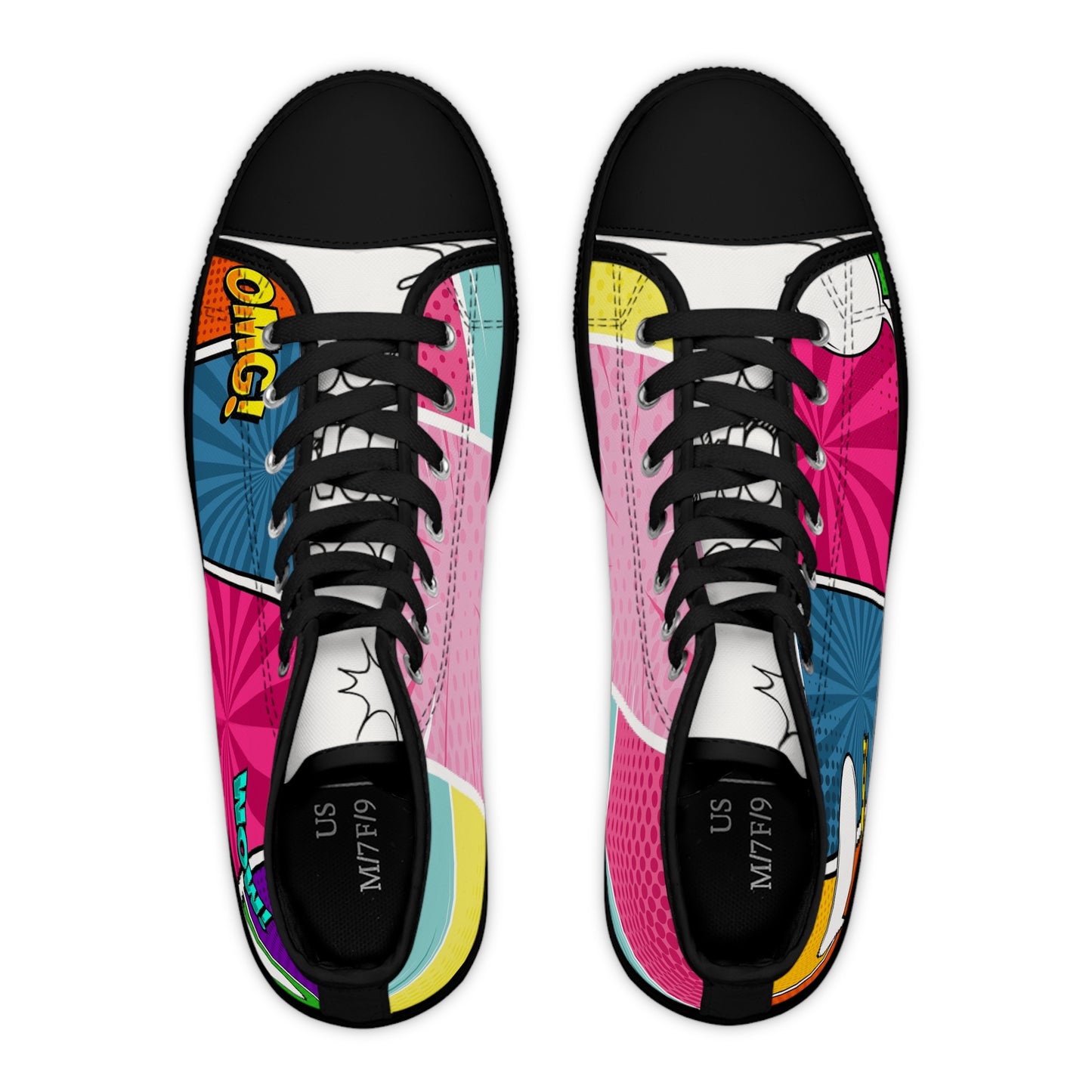 Women’s Pop Art High-Top Sneakers — Colorful Comic Graphic Print