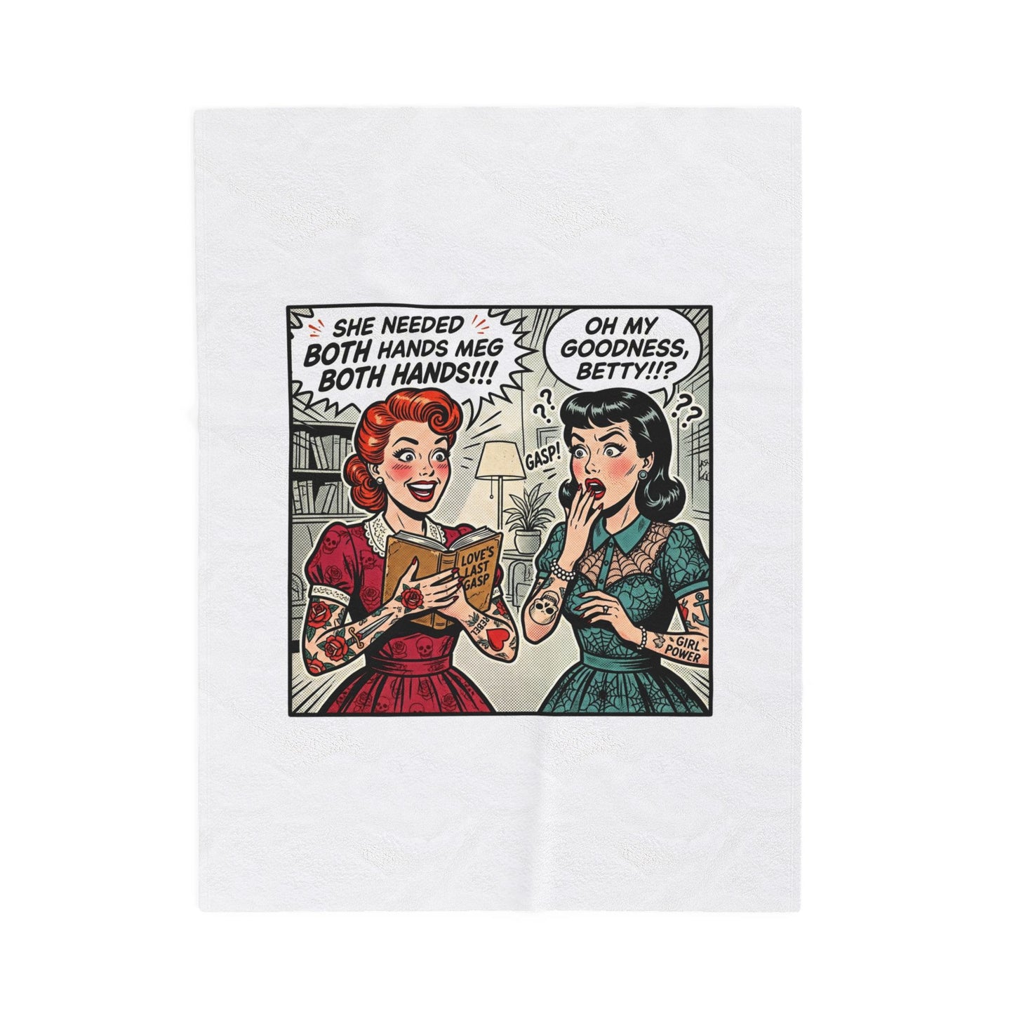 Bookish Comic Panel Velveteen Plush Blanket | Cozy Reader, Library Aesthetic