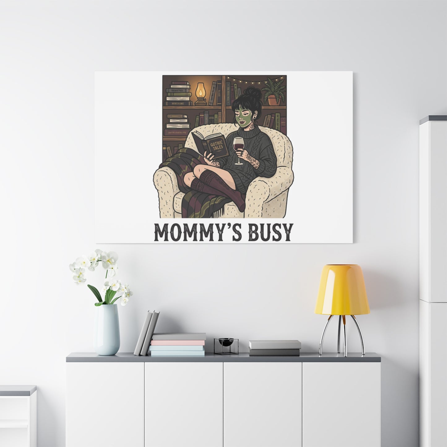 Mommy's Busy Reading Canvas, Book Lover Wall Art | Cozy Reader, Dark Academia