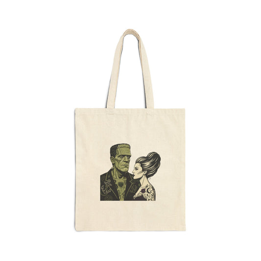 Monster Love Tote, Grunge Revival Plaid-Inspired Punk Graphic Tote