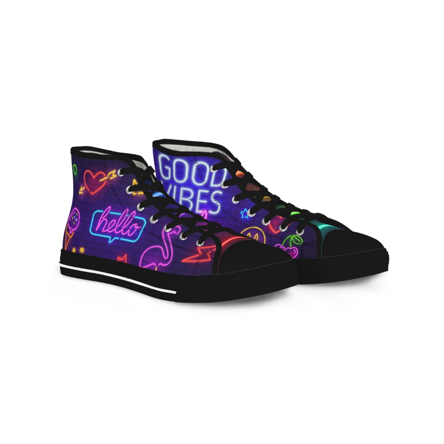 Men's Good Vibes Good Times High Top Sneakers — Neon 'Good Vibes' Street Style Men's Sneakers