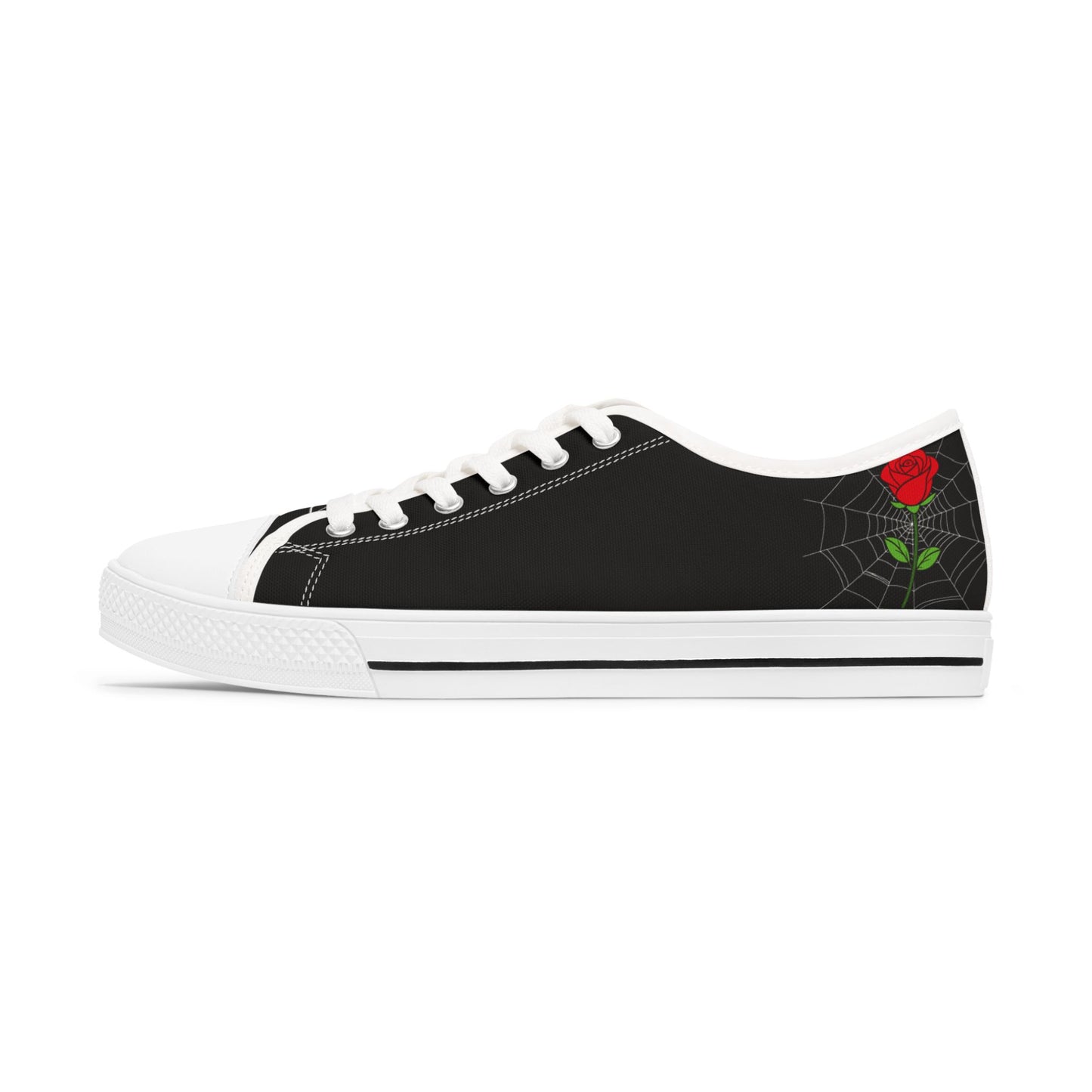 Morticia & Gomez, True Love Black Women's Low Top Sneakers — Casual Canvas Tennis Shoes