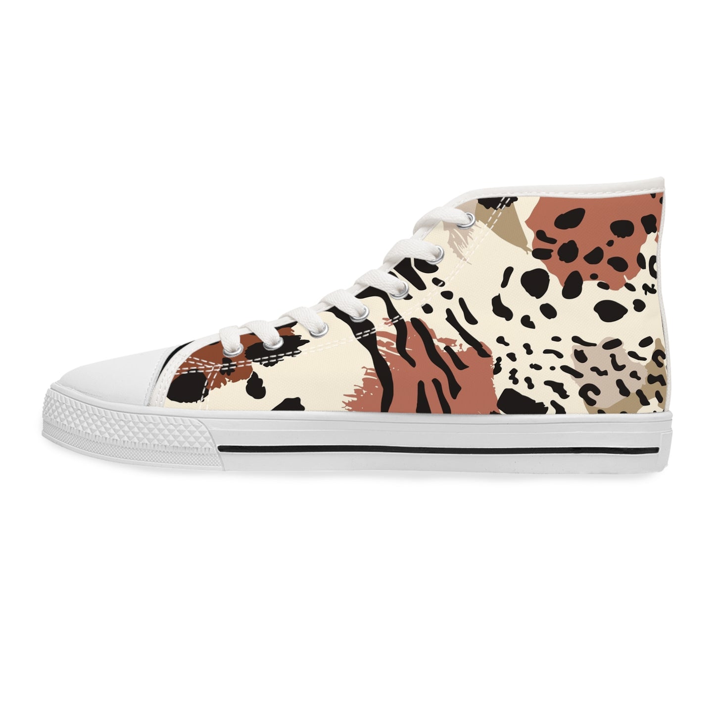 Women's Bougie In Brown High Top Sneakers — Neutral Mixed Animal Print Canvas Sneakers