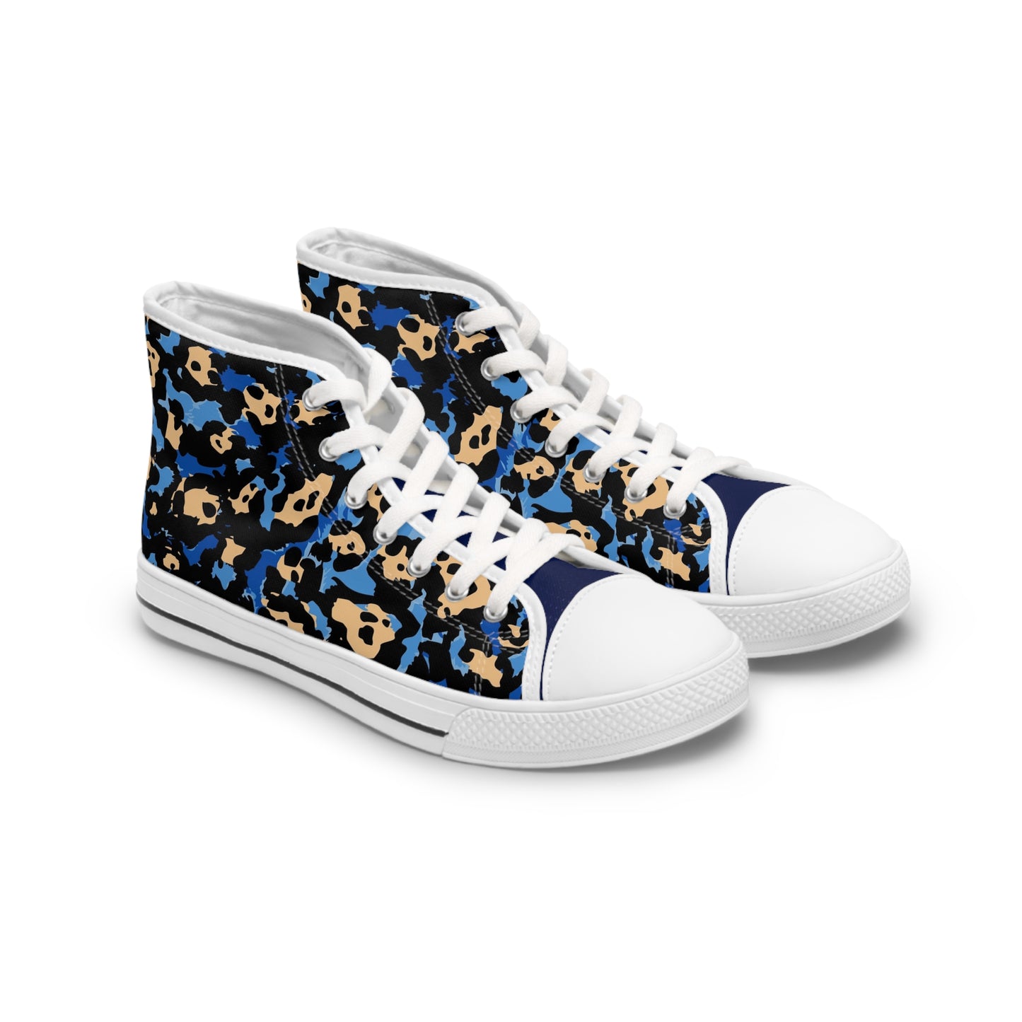 Women's Beautiful In Blue High Top Sneakers — Blue & Tan Leopard Print Canvas Shoes