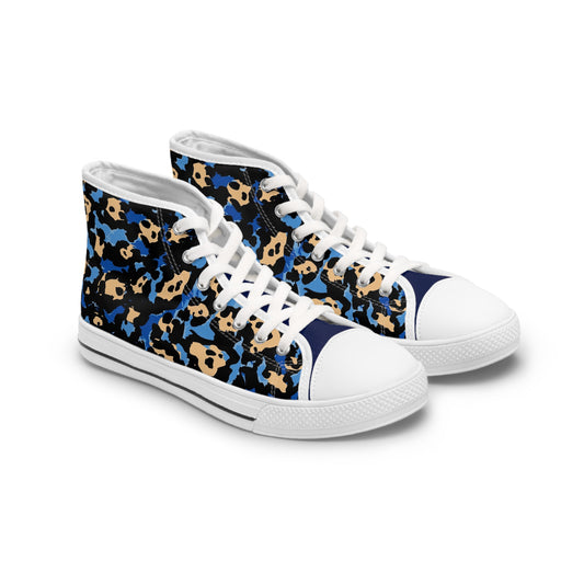 Women's Beautiful In Blue High Top Sneakers — Blue & Tan Leopard Print Canvas Shoes