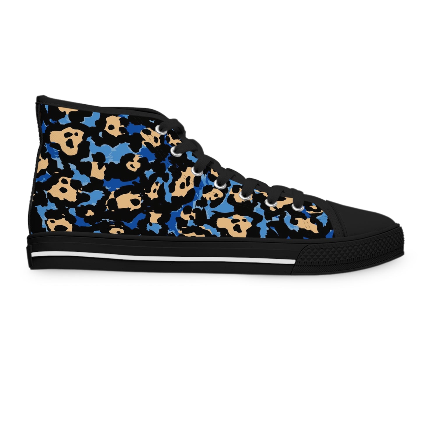 Women's Beautiful In Blue High Top Sneakers — Blue & Tan Leopard Print Canvas Shoes