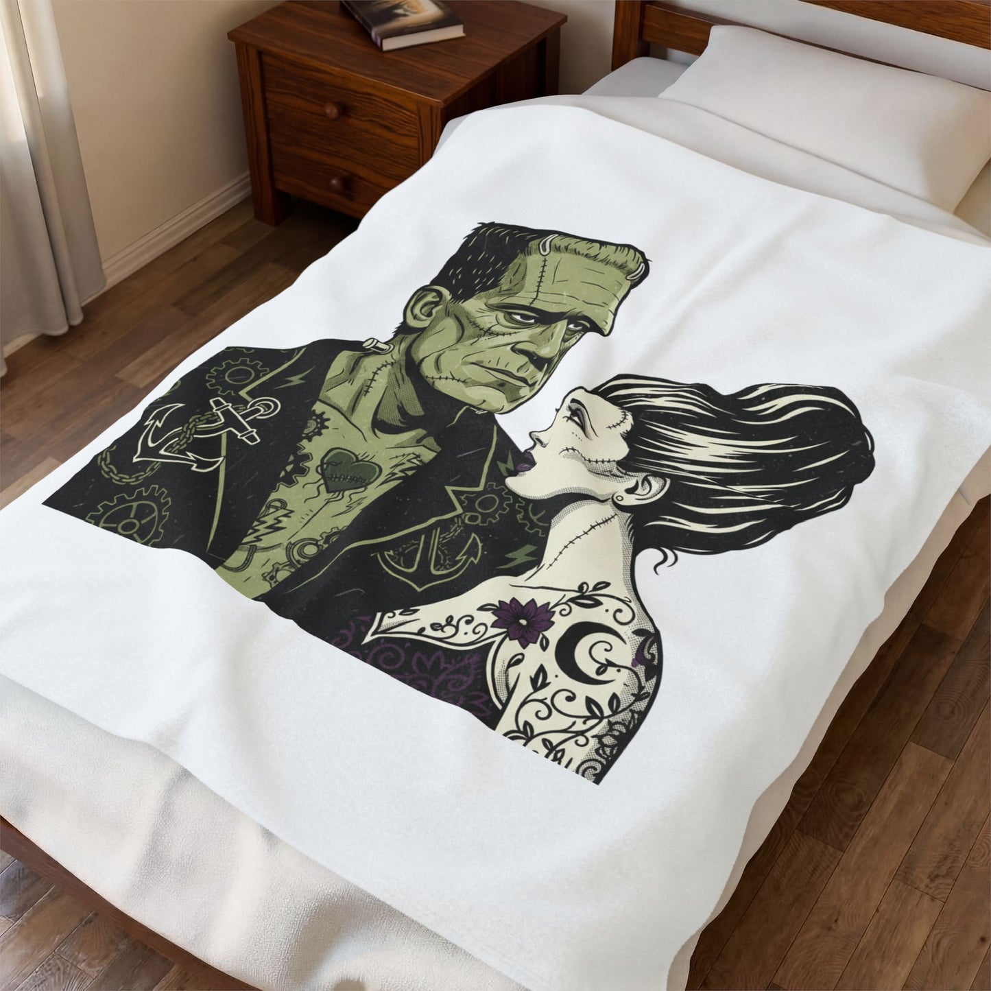 Monster love Plush Blanket | Grunge Plaid Revival, 90s Rock Patchwork