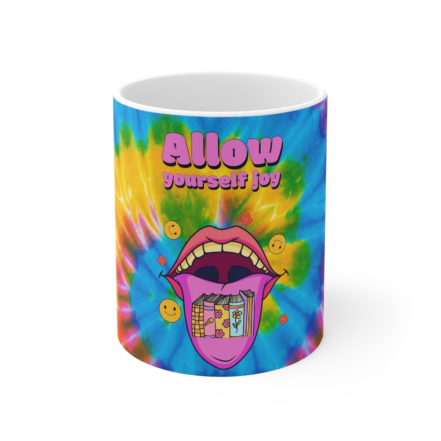 Allow Yourself Joy Mug | Tie Dye Smile, Pop Art Candy Tongue