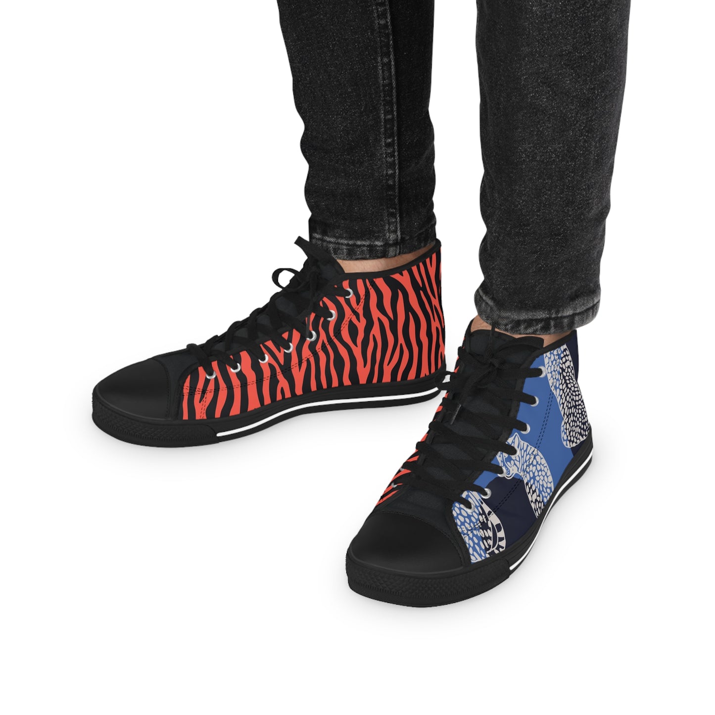 Men's Funky Fella High Top Sneakers — Bold Zebra & Abstract Coral Pattern