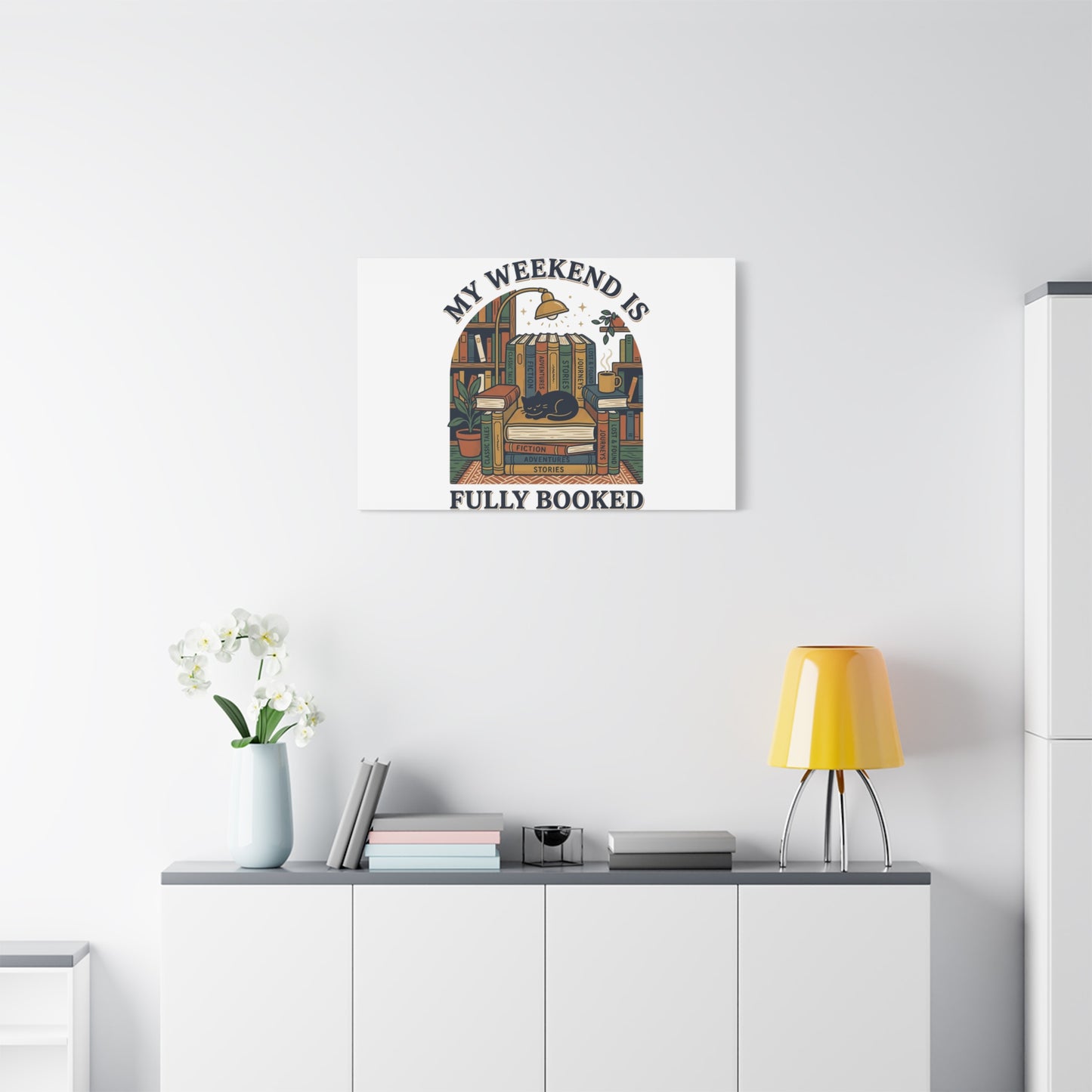 My Weekend Is Fully Booked Canvas | Book Lover, Cozy Reader Art