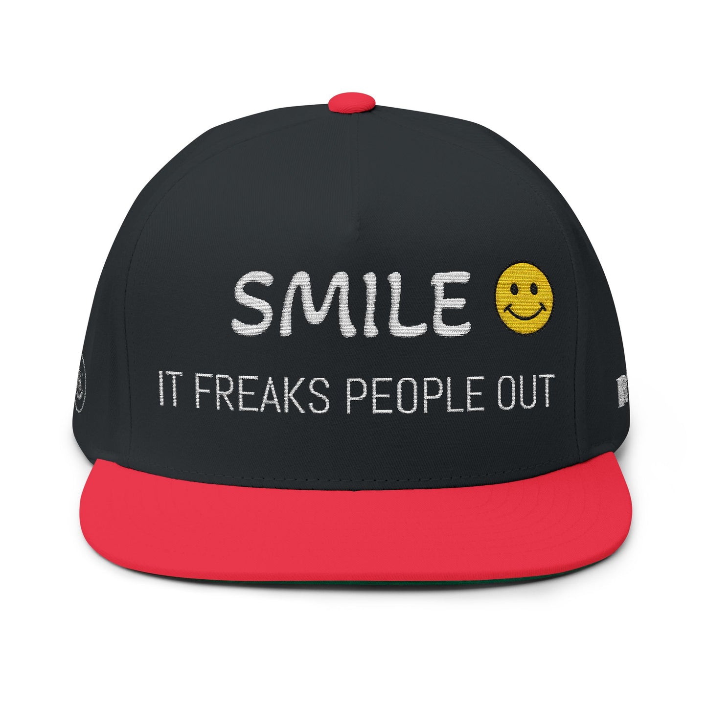 Smile — It Freaks People Out Embroidered Flat Bill Cap