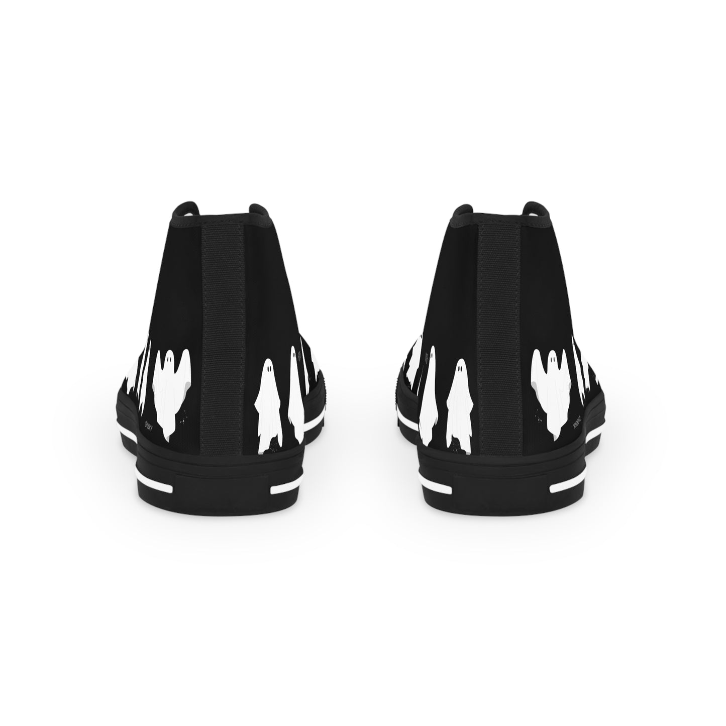 Men's Ghosty Guy High Top Sneakers — Black Silhouette Birds Design