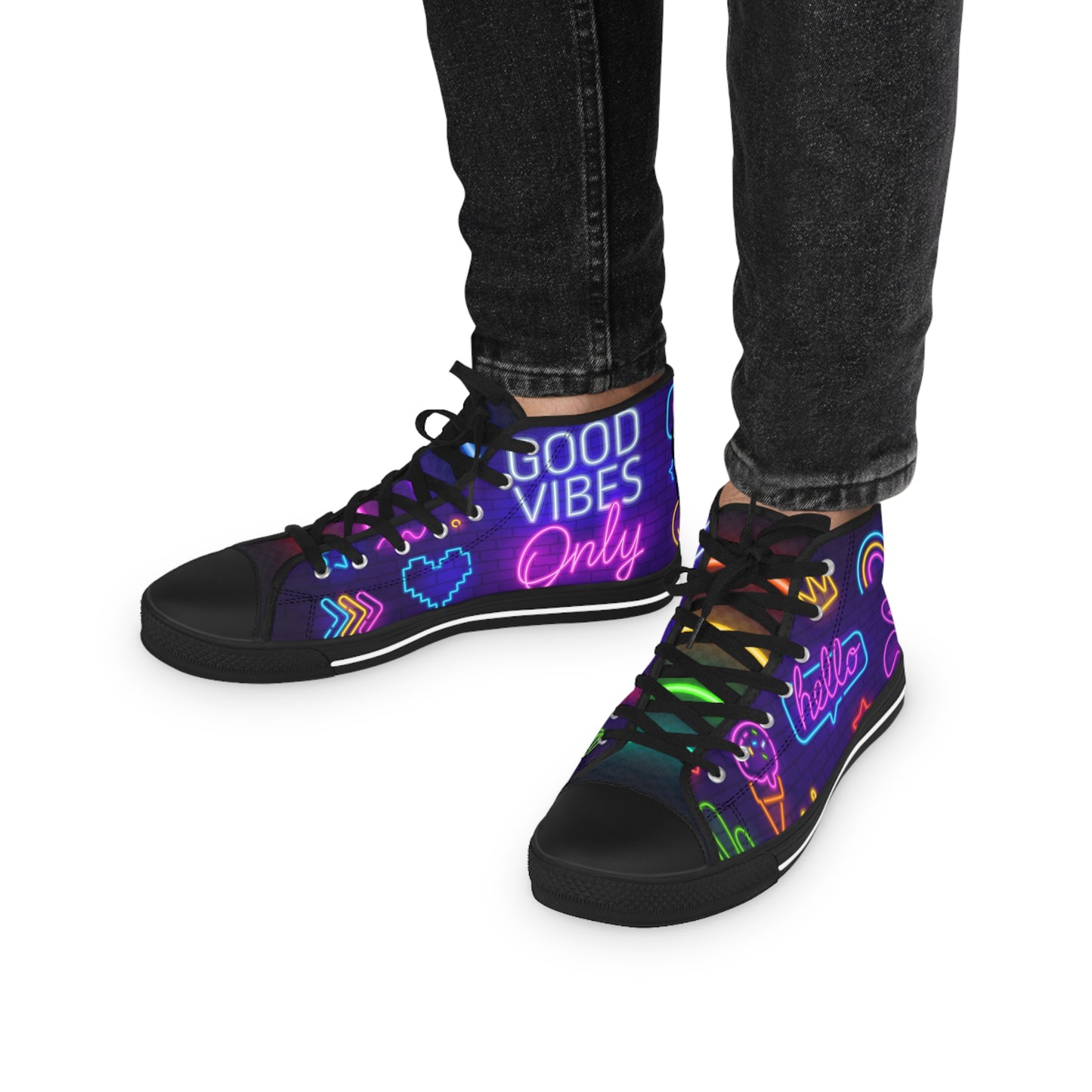 Men's Good Vibes Good Times High Top Sneakers — Neon 'Good Vibes' Street Style Men's Sneakers