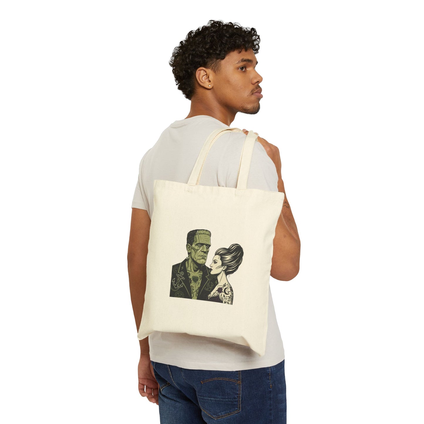 Monster Love Tote, Grunge Revival Plaid-Inspired Punk Graphic Tote