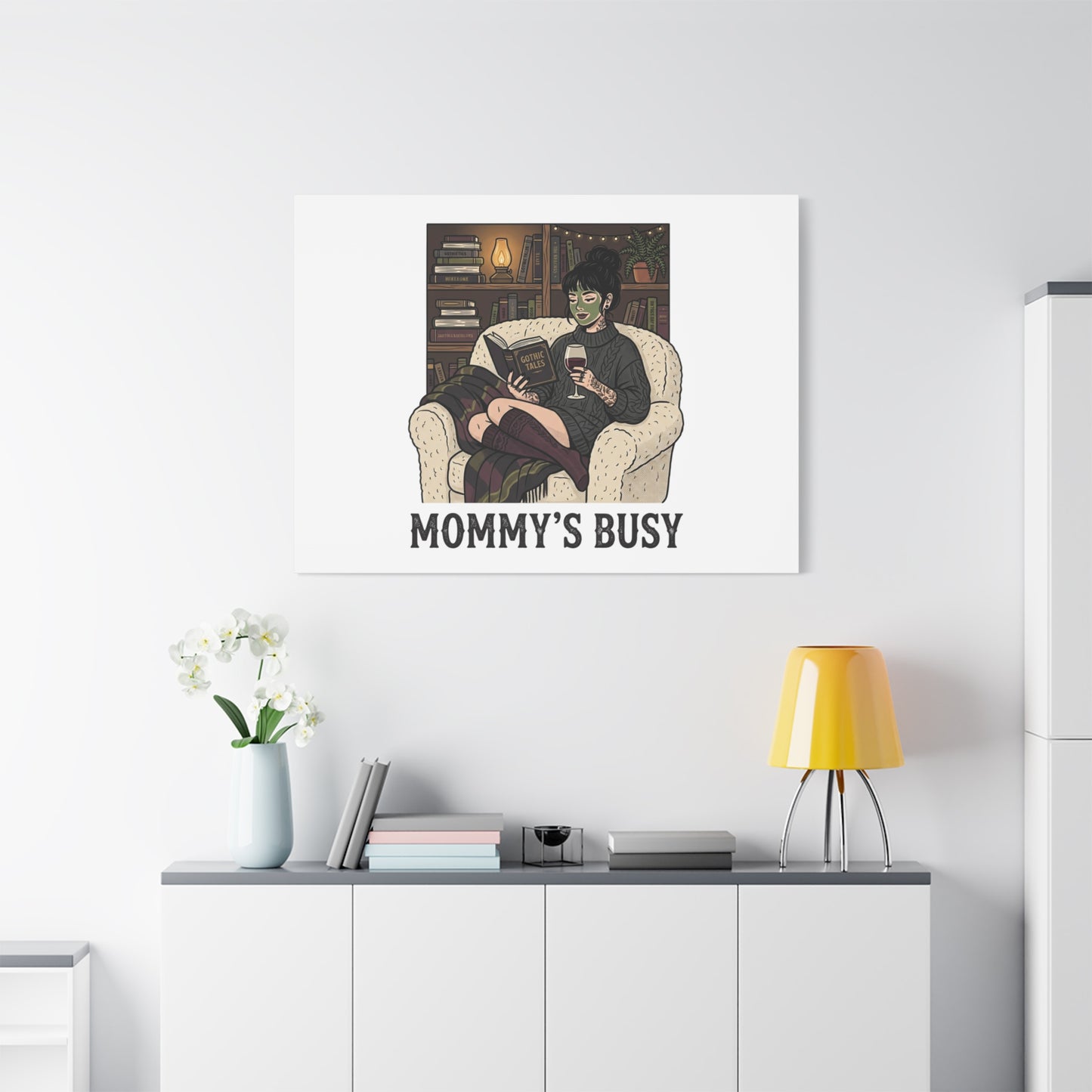 Mommy's Busy Reading Canvas, Book Lover Wall Art | Cozy Reader, Dark Academia
