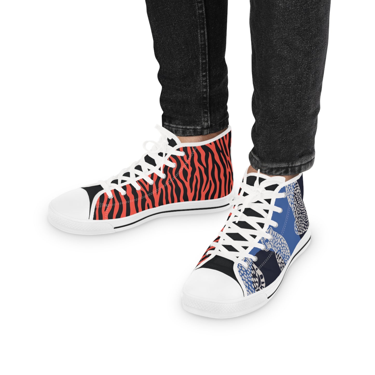 Men's Funky Fella High Top Sneakers — Bold Zebra & Abstract Coral Pattern