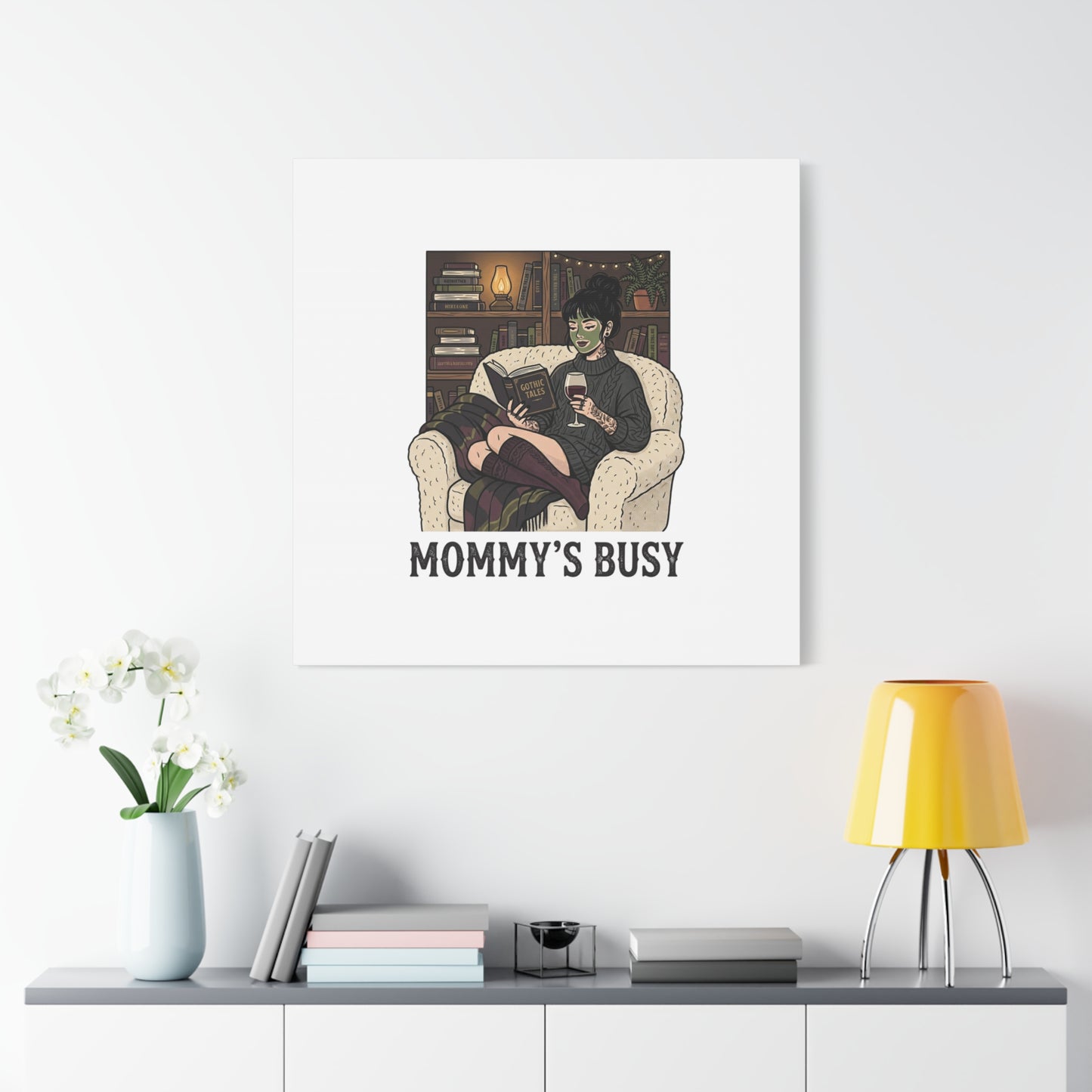 Mommy's Busy Reading Canvas, Book Lover Wall Art | Cozy Reader, Dark Academia