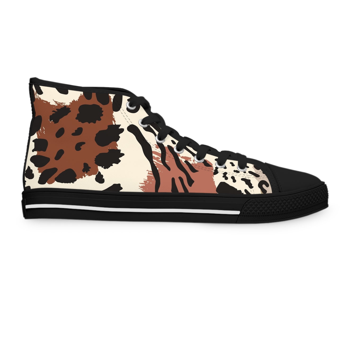 Women's Bougie In Brown High Top Sneakers — Neutral Mixed Animal Print Canvas Sneakers