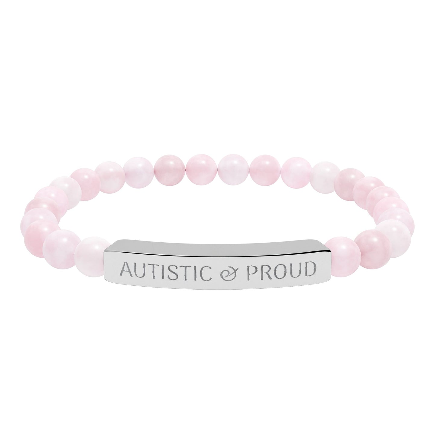 Autistic & Proud Natural Stone Stretch Bar Bracelet | Engraved Beaded Bracelet