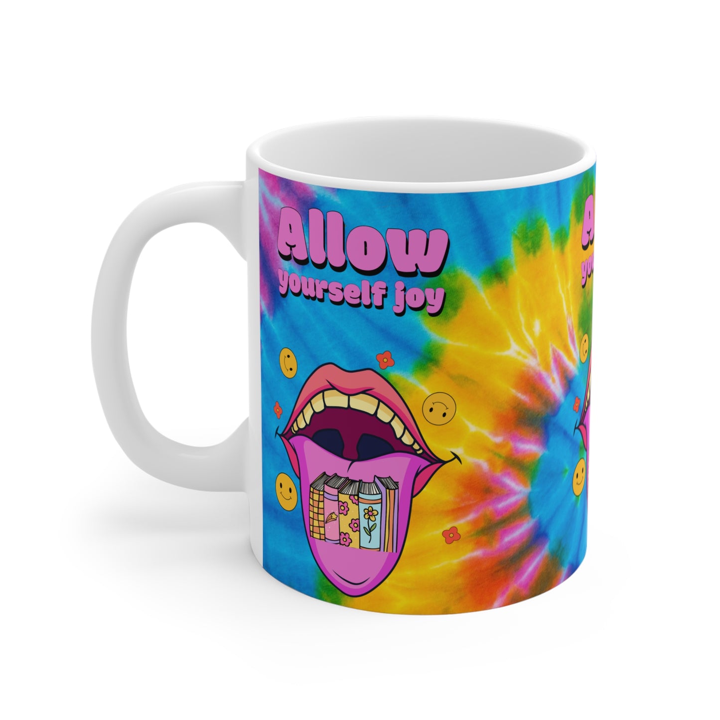 Allow Yourself Joy Mug | Tie Dye Smile, Pop Art Candy Tongue