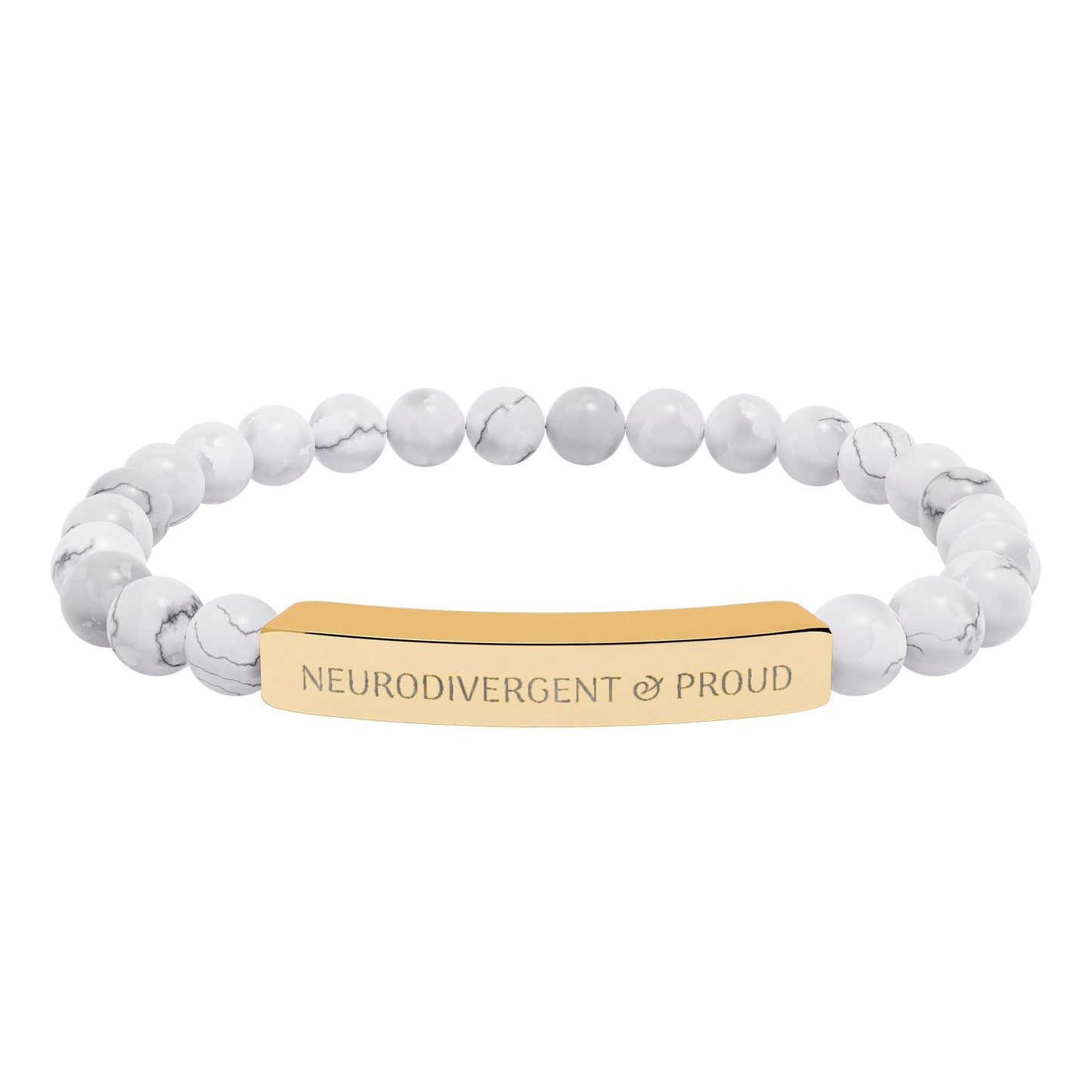 Neurodivergent & proud, Engraved Natural Stone Bead Bar Bracelet | Stretch Gemstone Bracelet