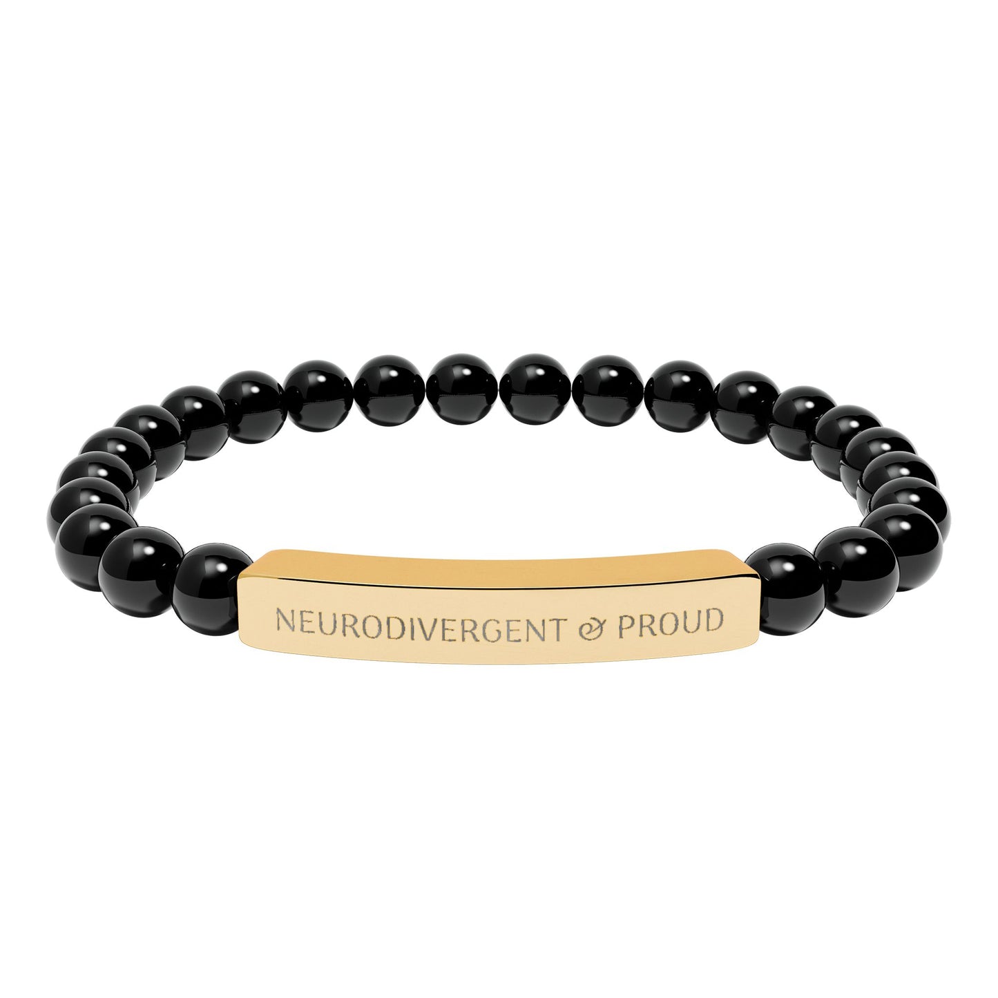 Neurodivergent & proud, Engraved Natural Stone Bead Bar Bracelet | Stretch Gemstone Bracelet