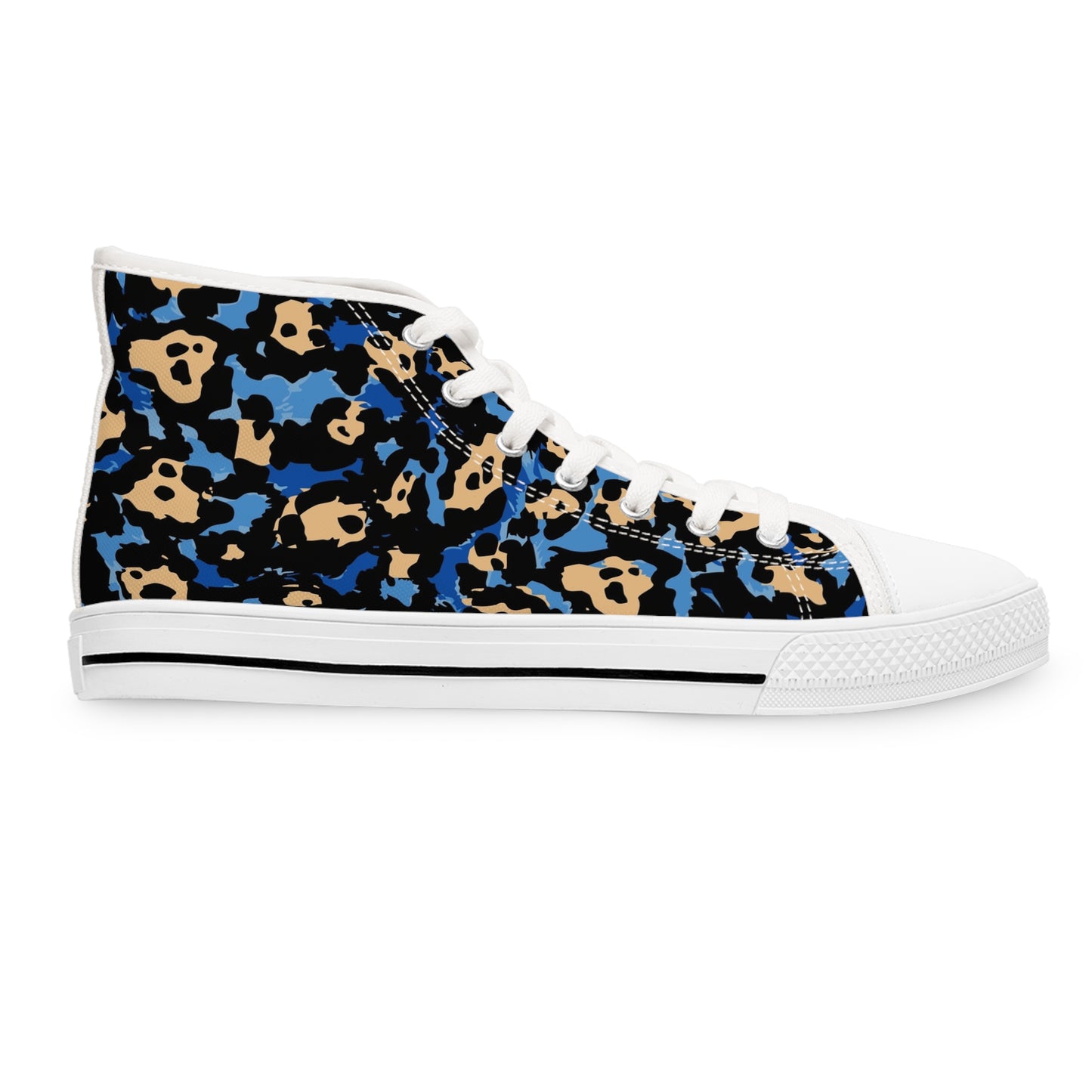 Women's Beautiful In Blue High Top Sneakers — Blue & Tan Leopard Print Canvas Shoes