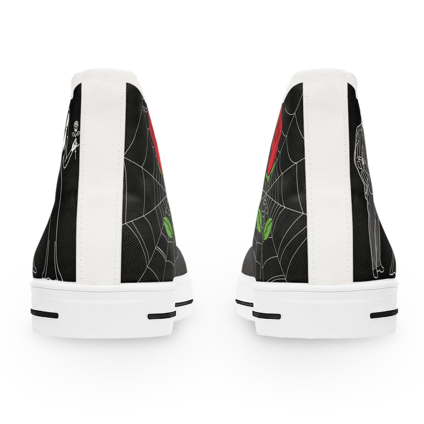 Morticia & Gomez True Love Rose High Top Sneakers — Women's Black Skull & Rose Canvas Shoes