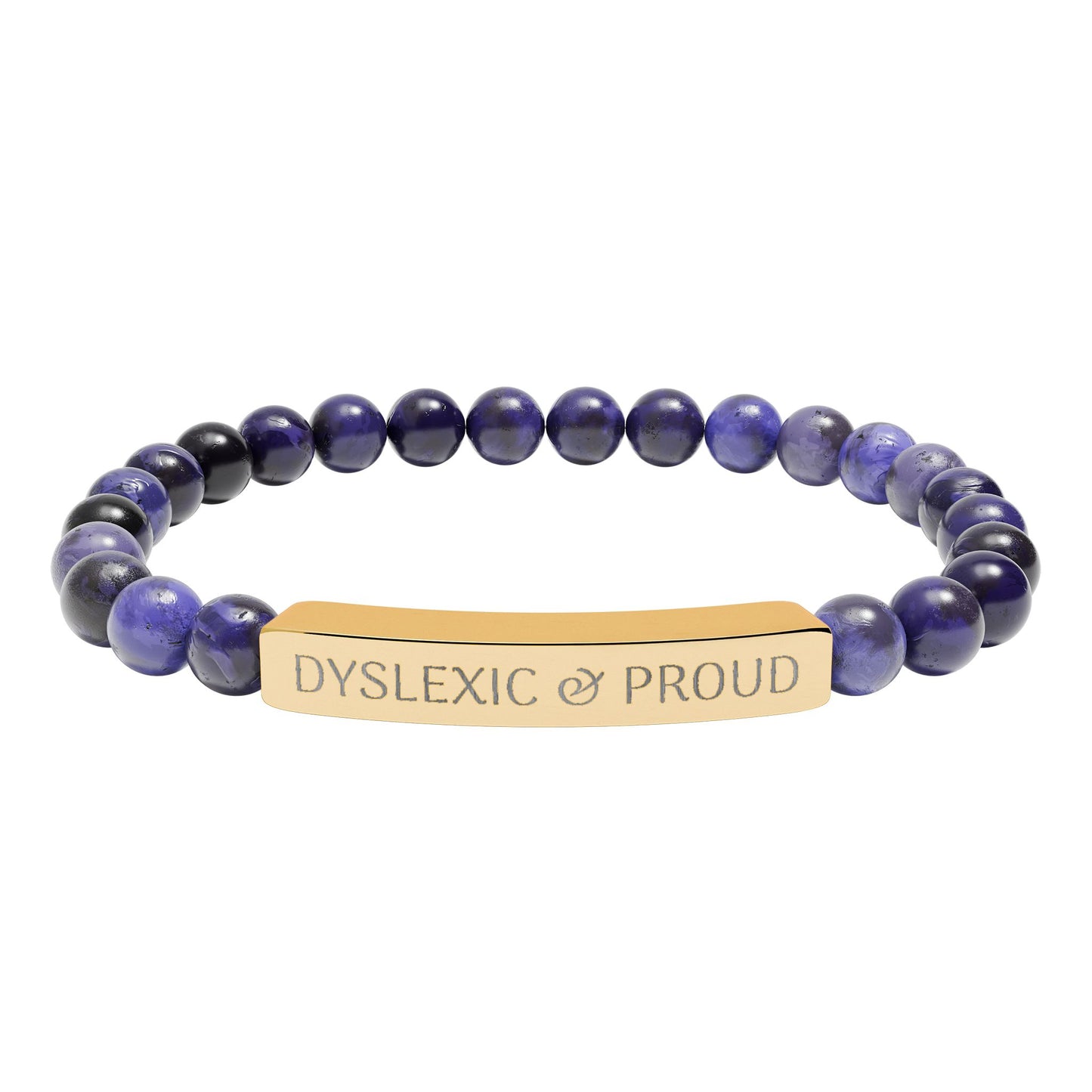 Dyslexic & Proud Natural Stone Stretch Bar Bracelet | Engraved Beaded Bracelet