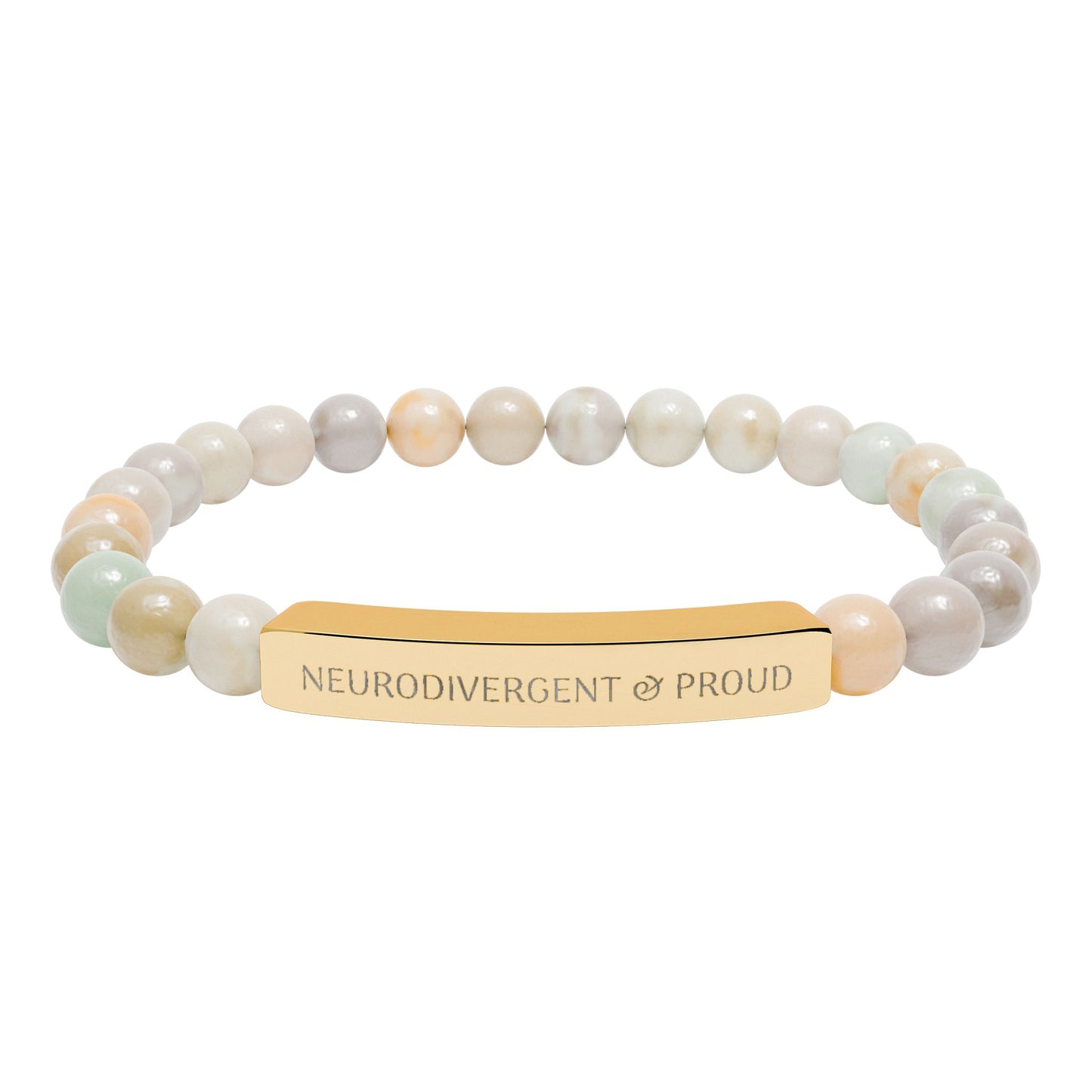 Neurodivergent & proud, Engraved Natural Stone Bead Bar Bracelet | Stretch Gemstone Bracelet